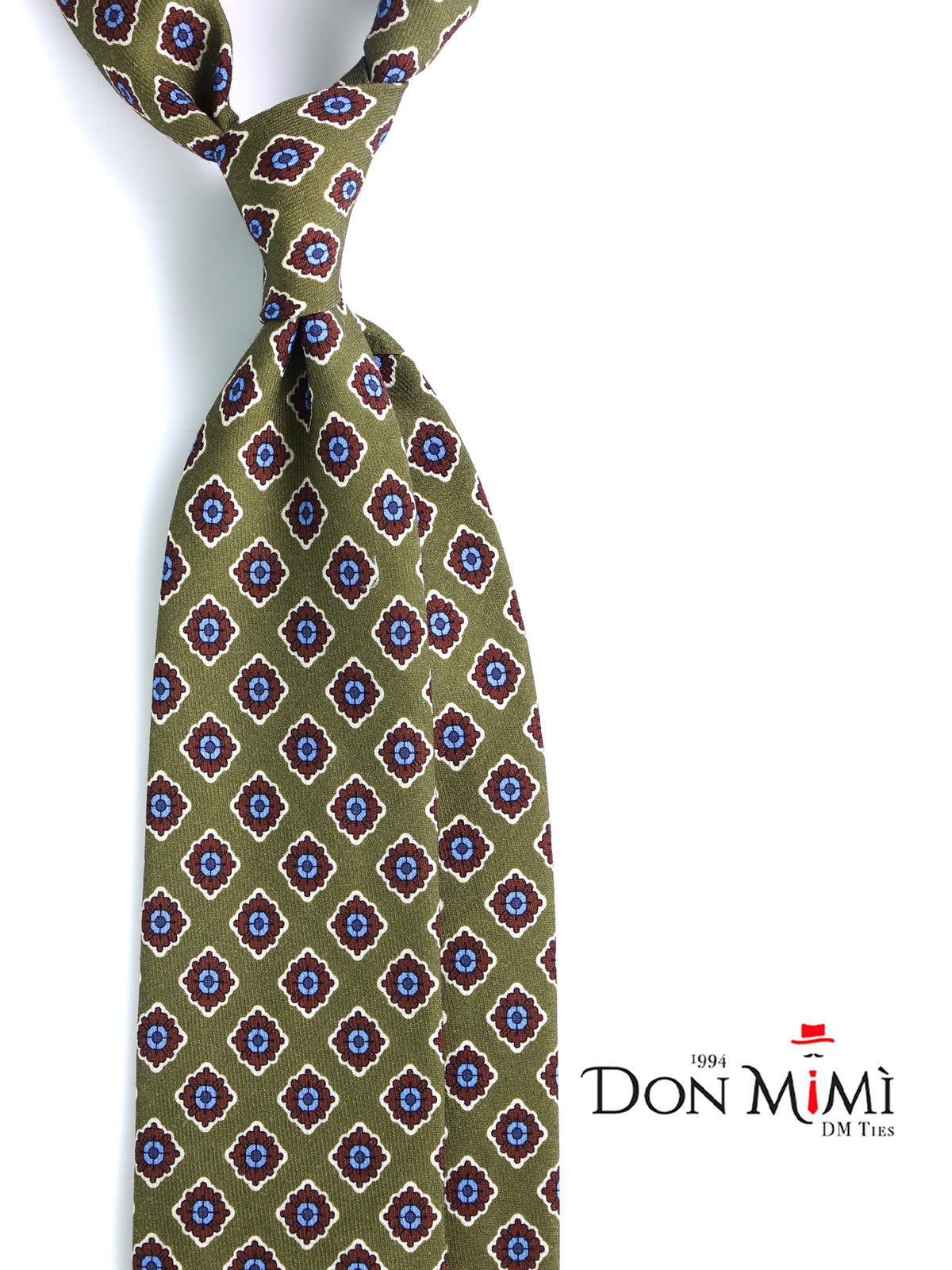 Cravatta verde 3 Pieghe GASTONE in lana challis stampata inglese