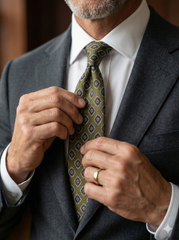 Cravatta verde 3 Pieghe GASTONE in lana challis stampata inglese