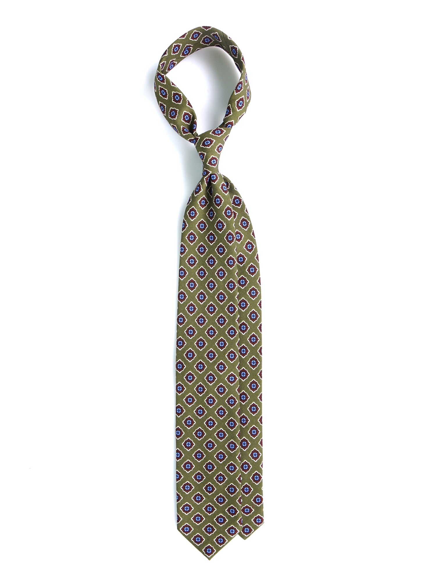 Cravatta verde 3 Pieghe GASTONE in lana challis stampata inglese