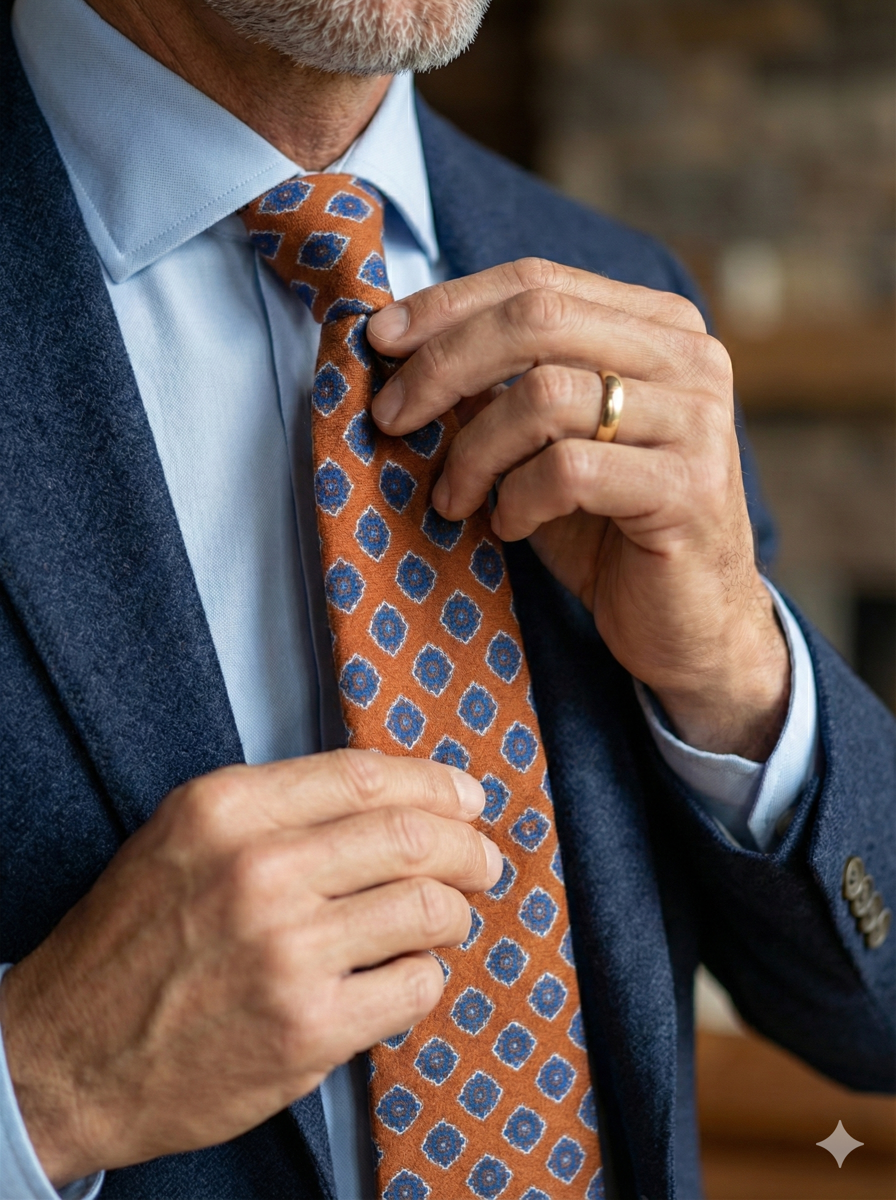 Cravatta cammello 3 Pieghe GASTONE in lana challis stampata inglese