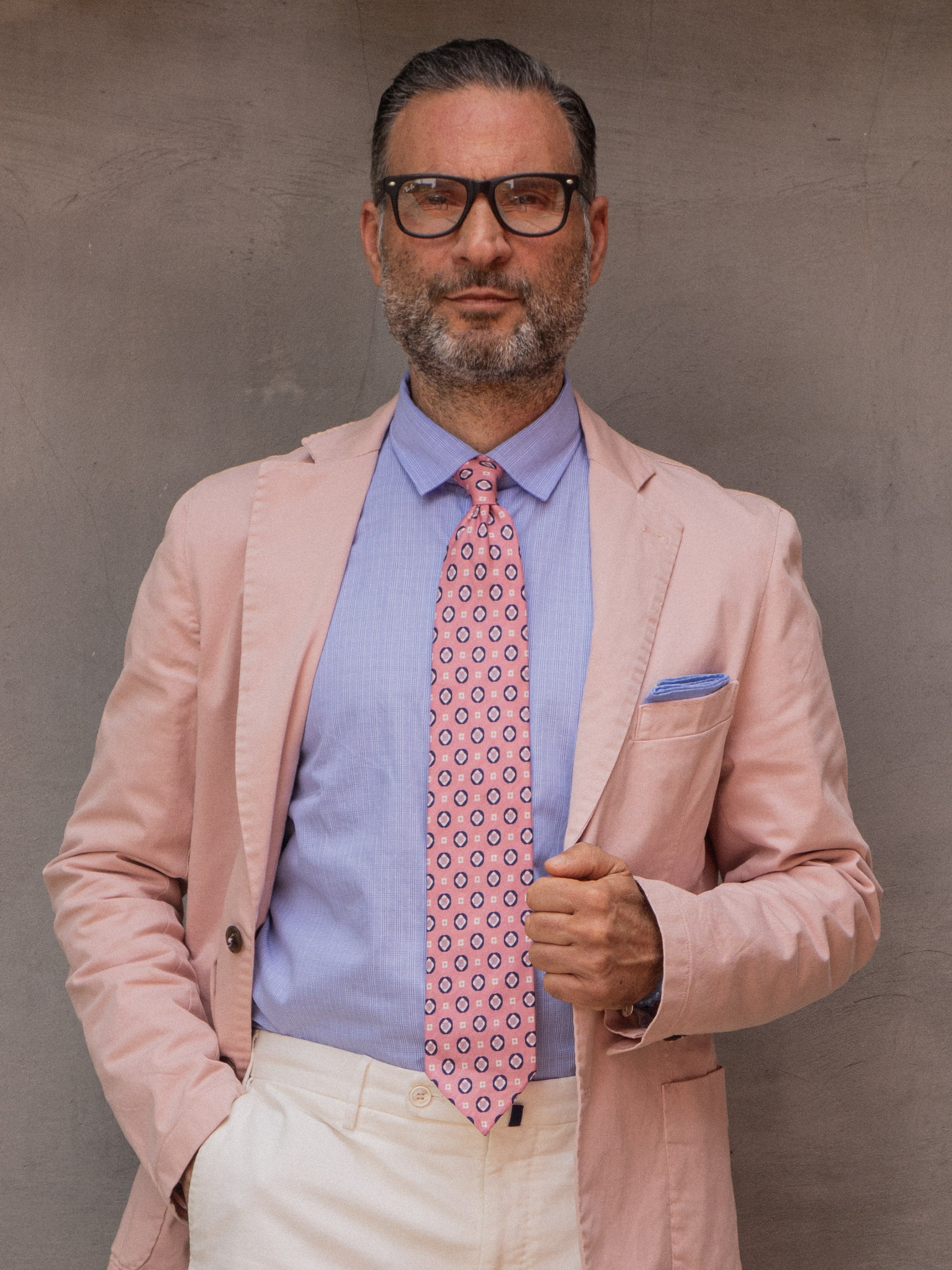 Cravatta rosa sartoriale sfoderata GEMINA in lino/seta