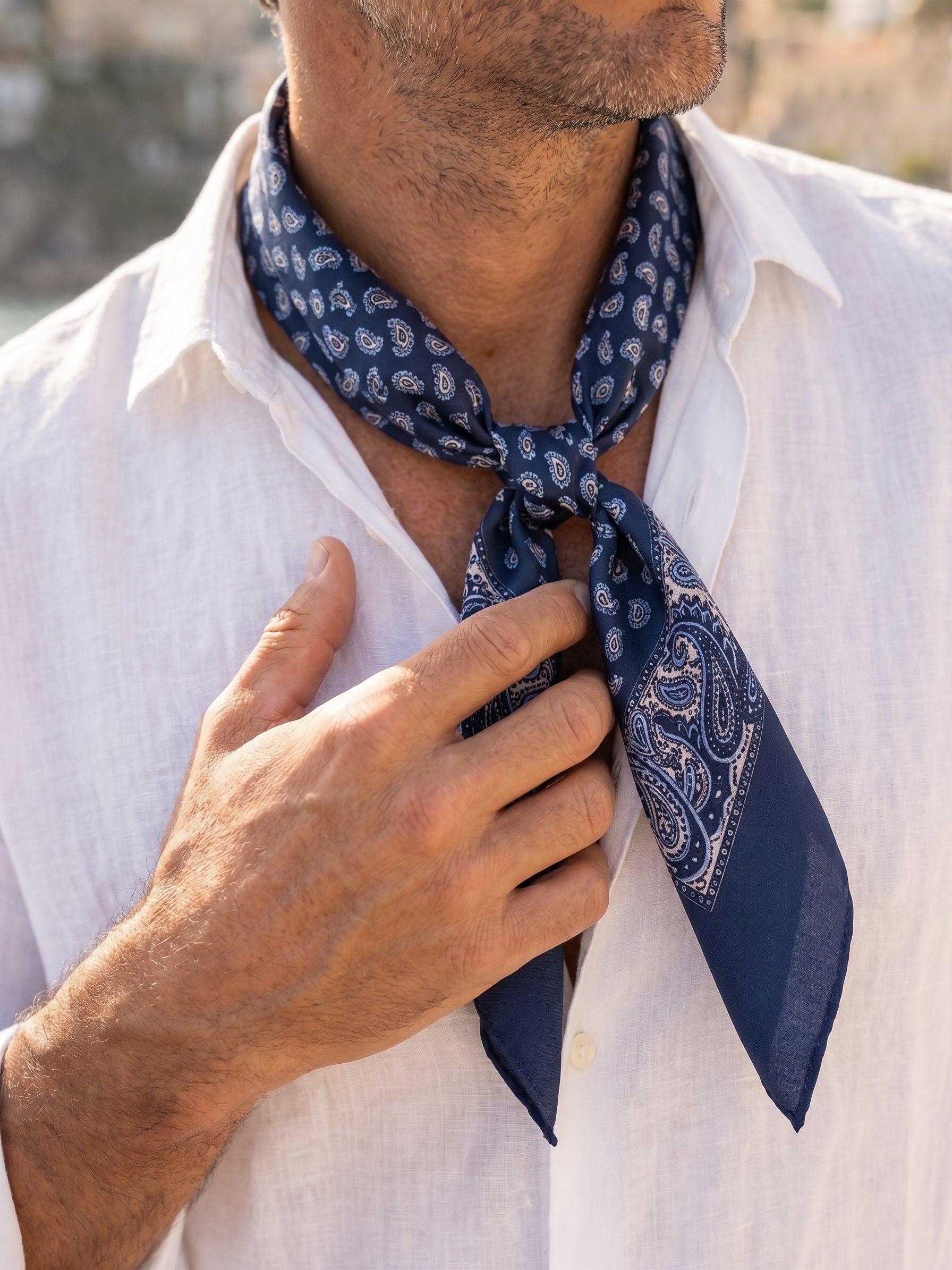Foulard GLAZE blu in seta stampata