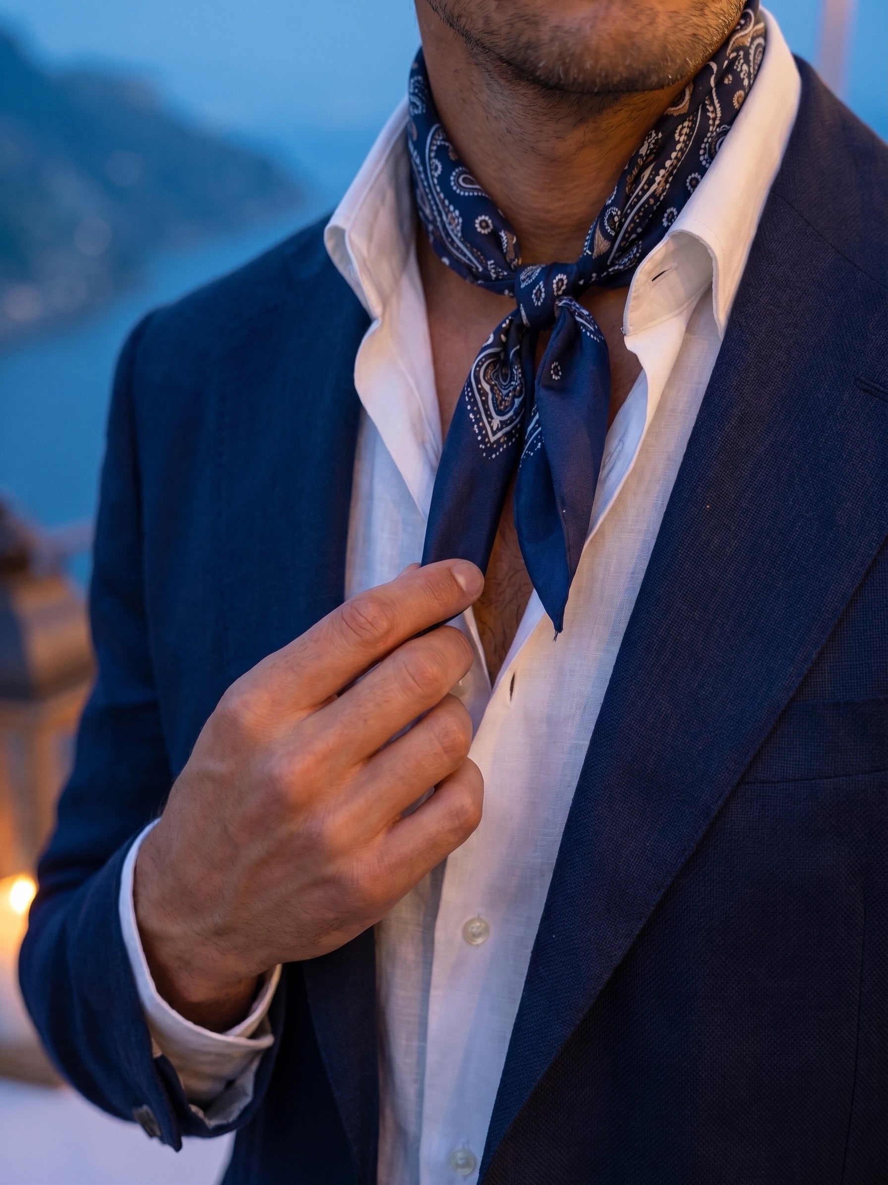 Foulard GLAZE blu in seta stampata