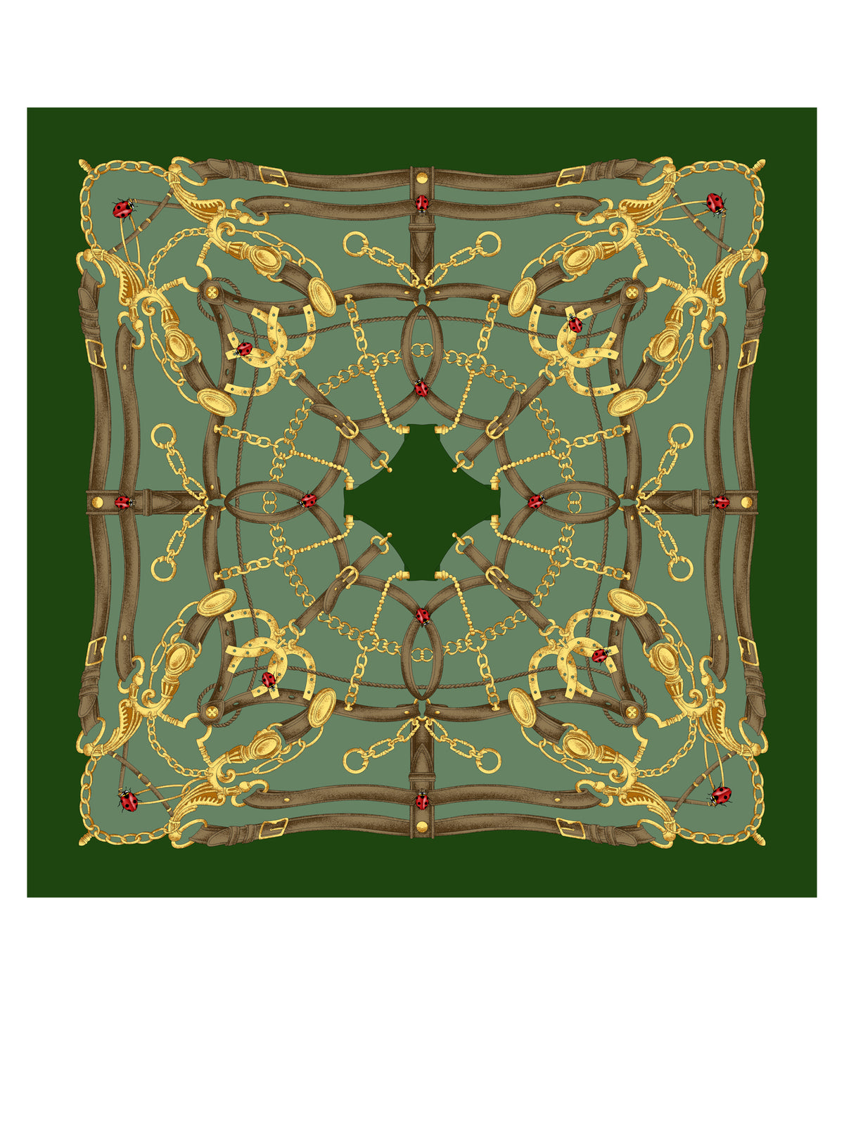 Foulard verde 90x90cm in seta stampata LADY BUGS