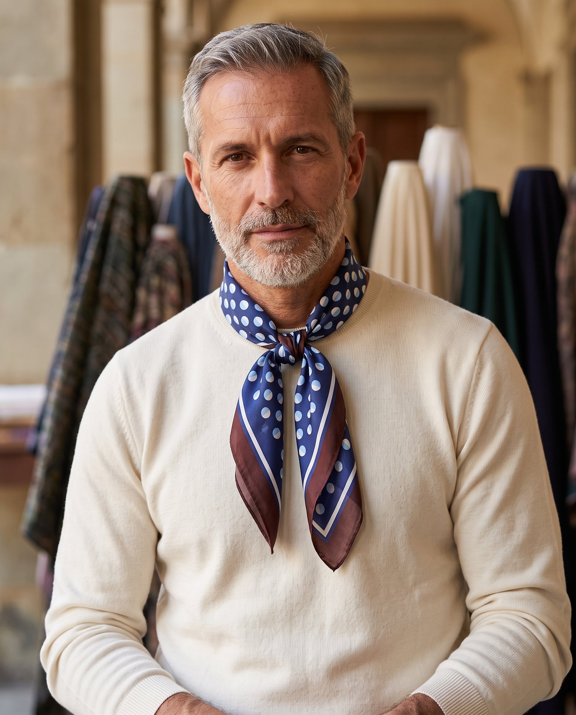Foulard uomo a pois blu e marrone in seta stampata SMEAGOL