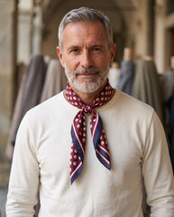 Foulard uomo a pois bordeaux e blu navy in seta stampata SMEAGOL