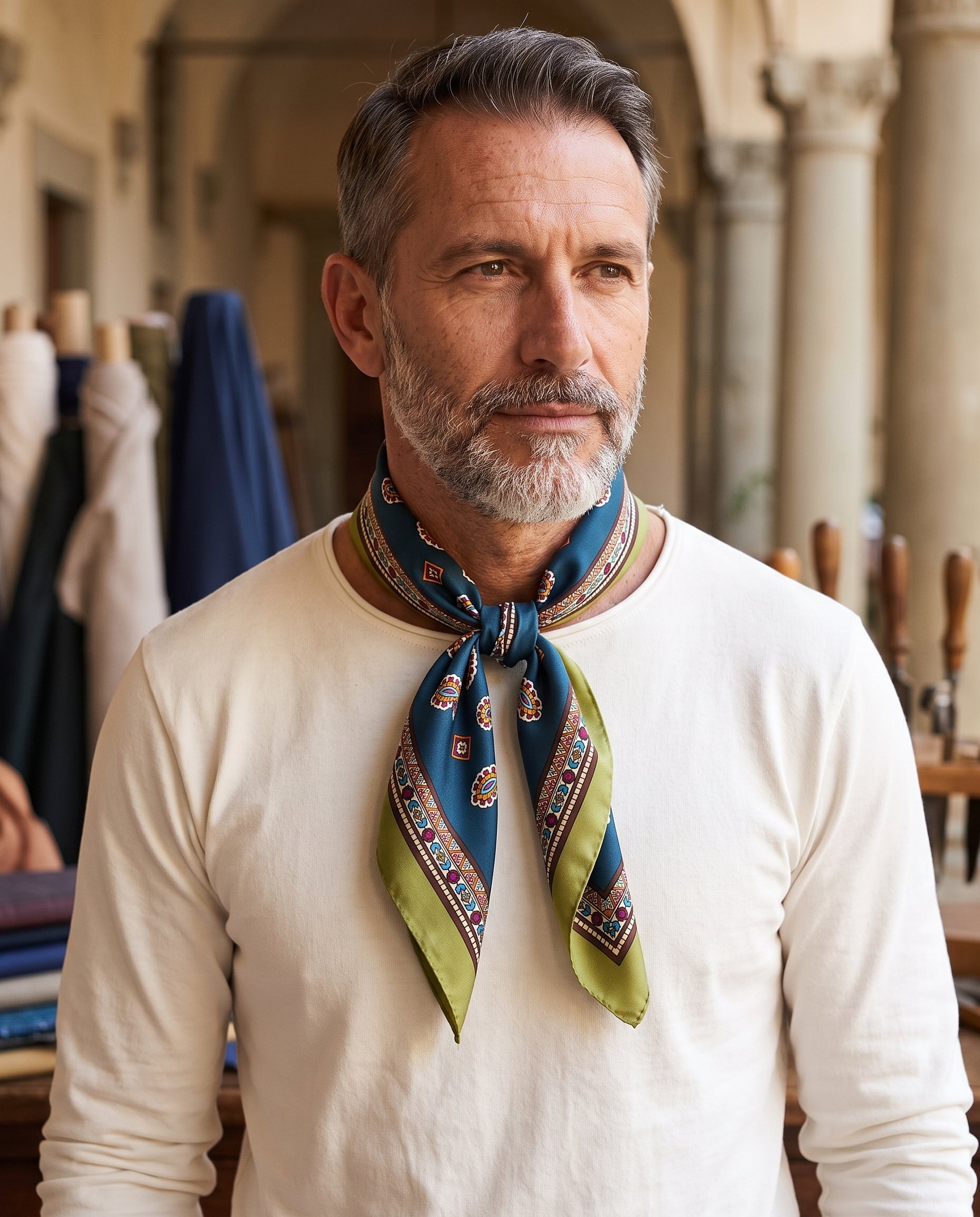 Foulard TRON verde in seta stampata