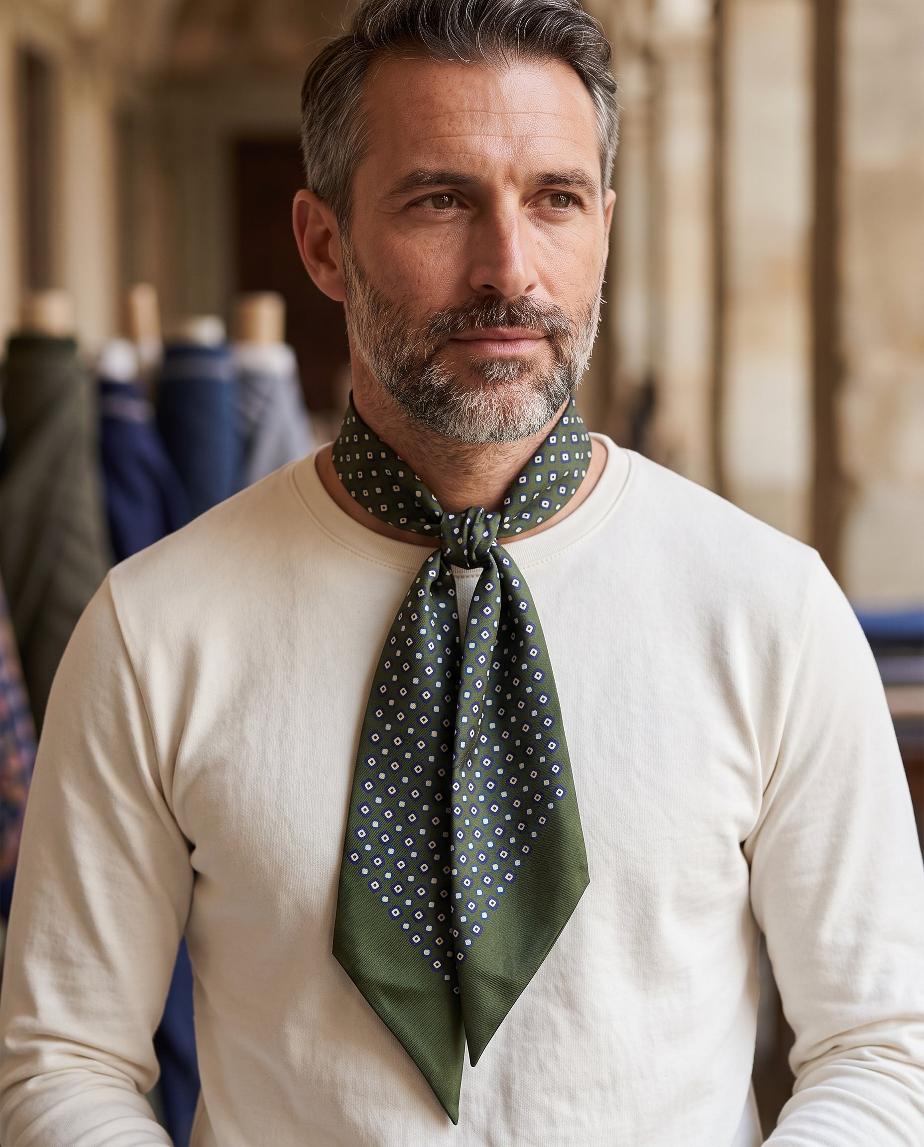 Twilly verde in seta twill Caren