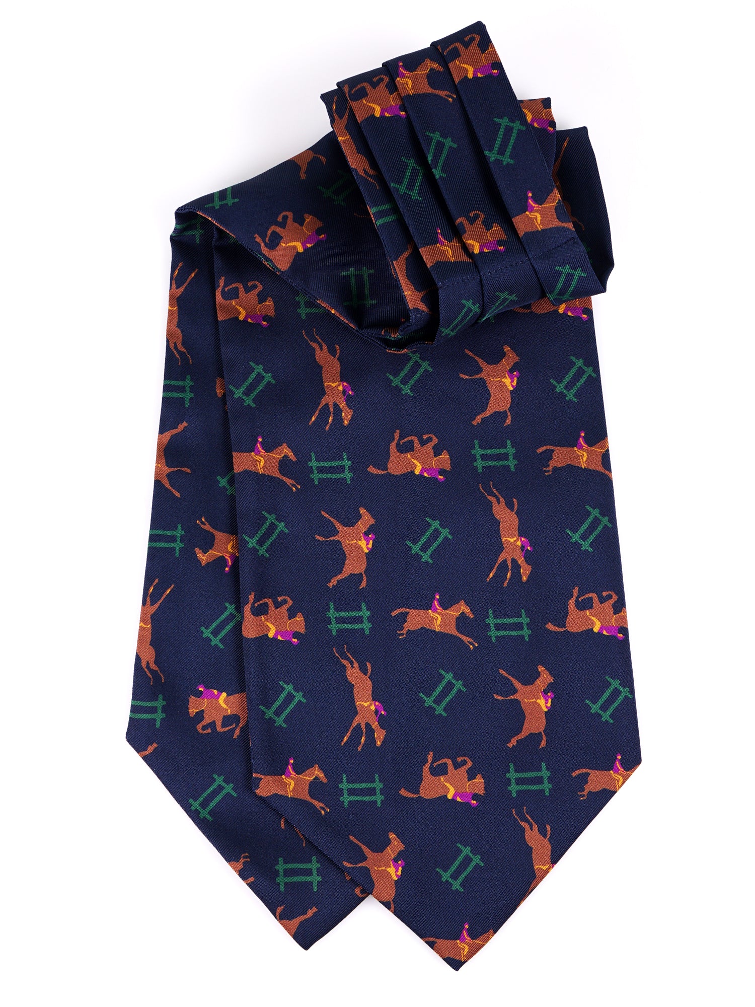 Ascot doppia punta blu in seta stampata JUMP