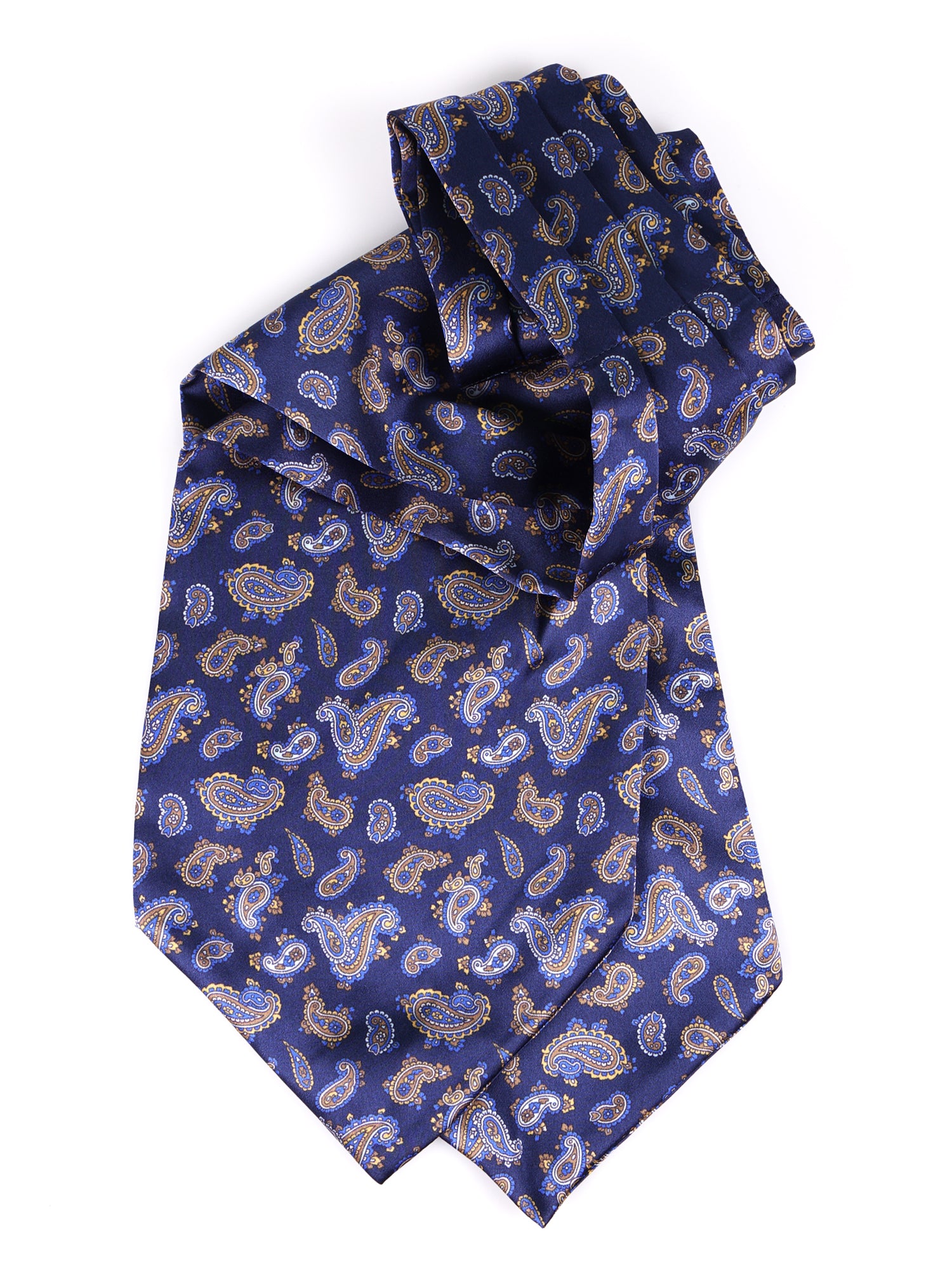 Ascot doppia punta blu in seta raso stampata LEVIOSO