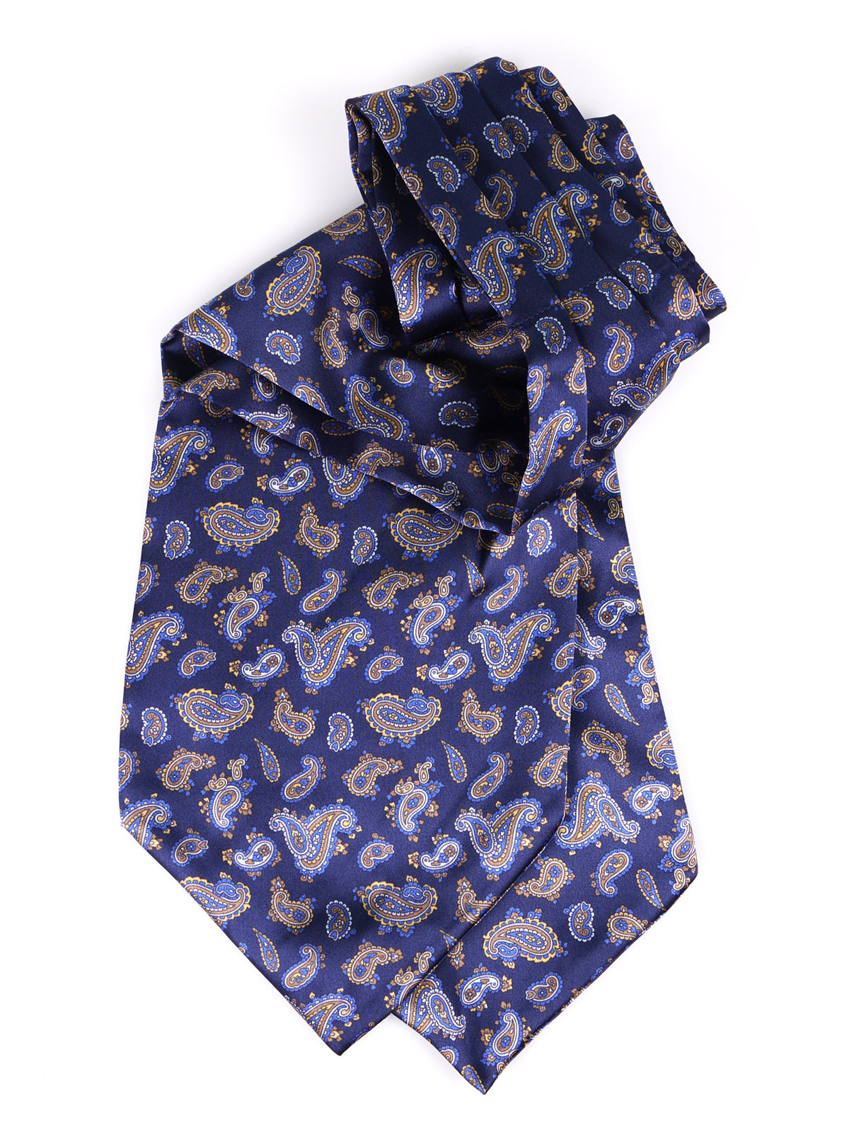 Ascot doppia punta blu in seta raso stampata LEVIOSO