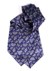 Ascot doppia punta blu in seta raso stampata LEVIOSO