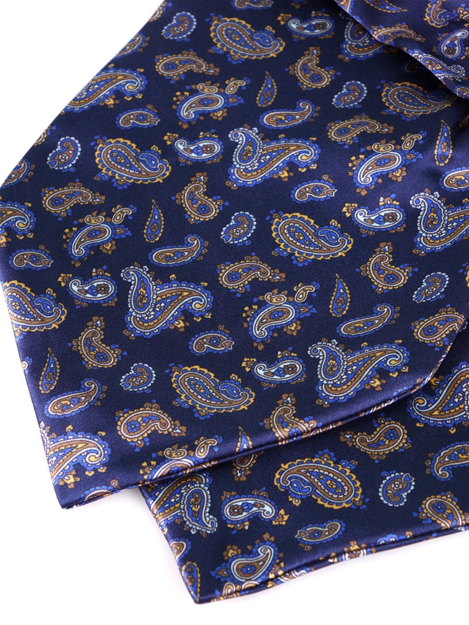 Ascot doppia punta blu in seta raso stampata LEVIOSO