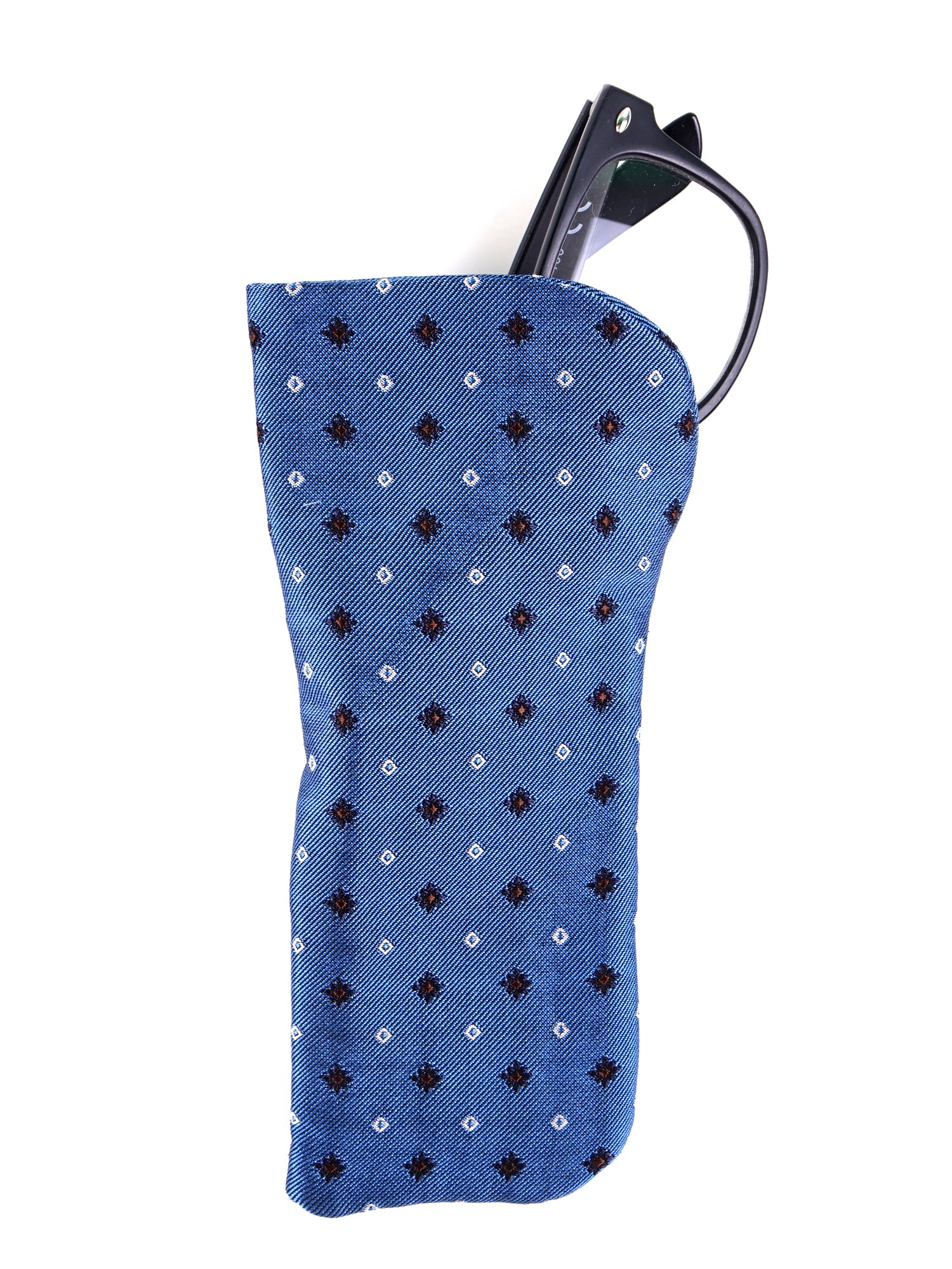 Portaocchiali celeste in seta jacquard LORENO