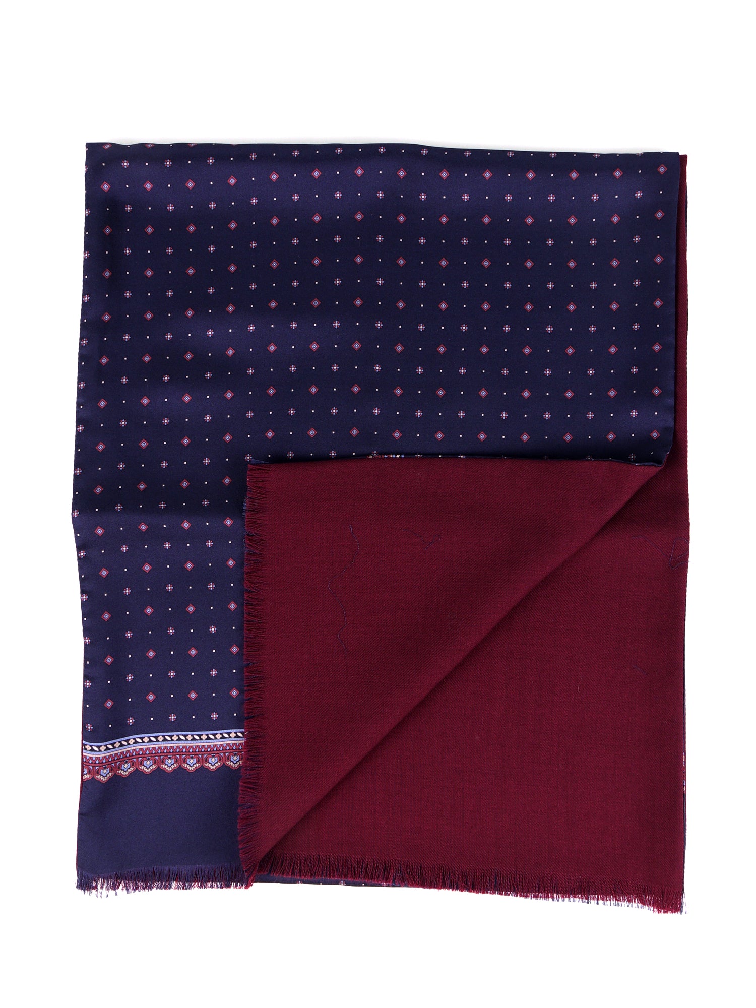 Sciarpa blu navy doppiata in seta\lana stampata MAFFEY