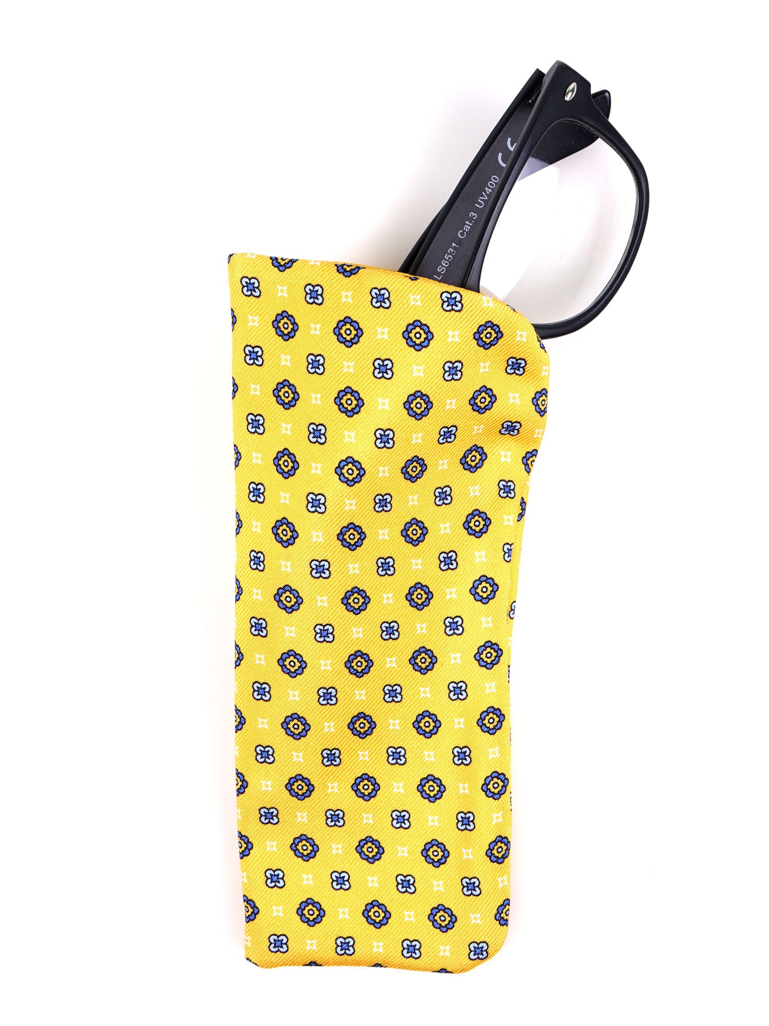 Portaocchiali giallo MARINA in seta stampata inglese