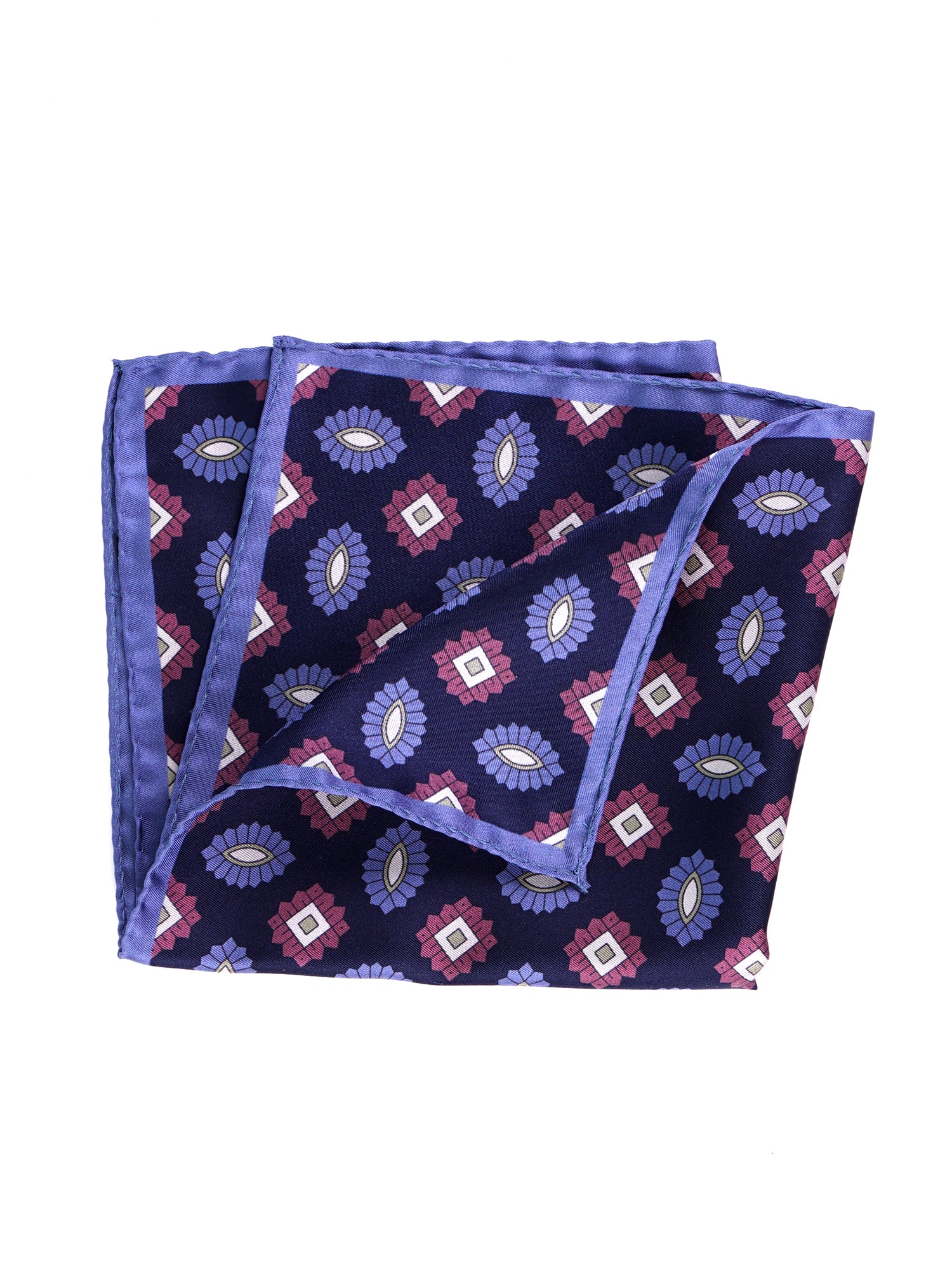 Fazzoletto da taschino in seta stampata blu MASON