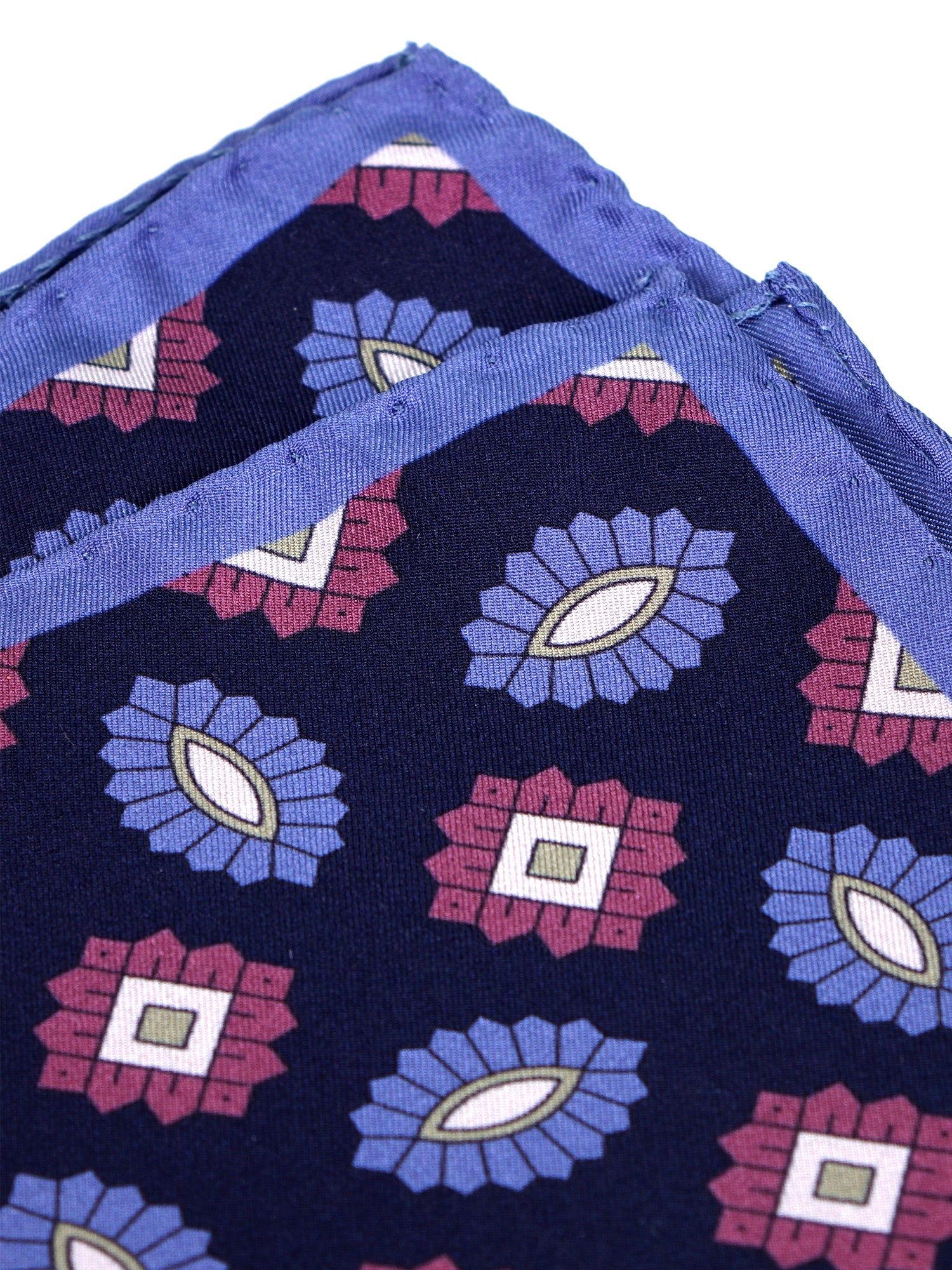 Fazzoletto da taschino in seta stampata blu MASON