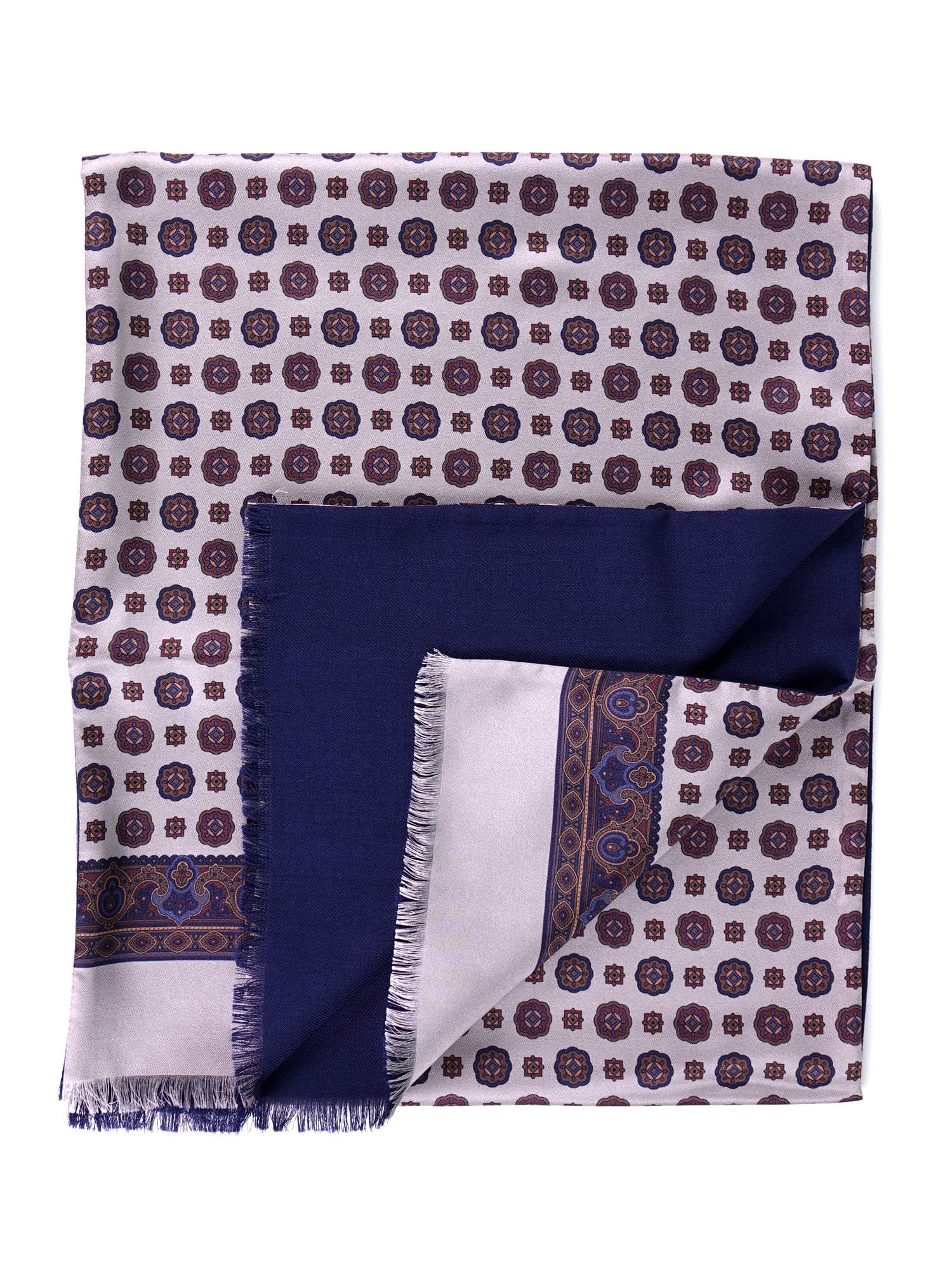 Sciarpa doppiata in seta\lana stampata MIMOSA grigio