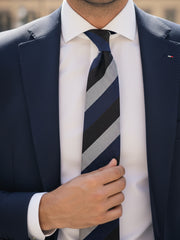 Cravatta blu/marrone 3 pieghe in lana/seta MIRANDA