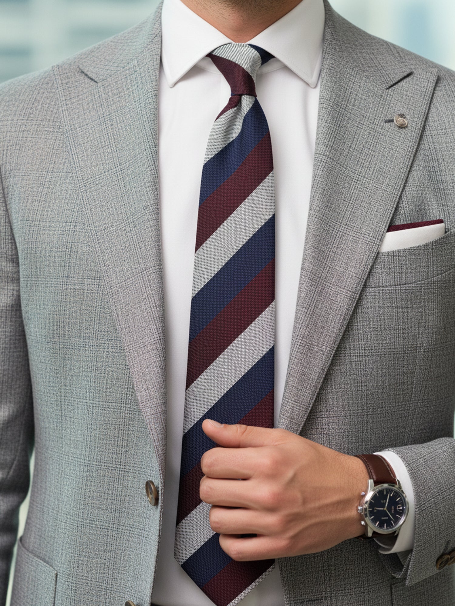 Cravatta blu/bordeaux 3 pieghe in lana/seta MIRANDA