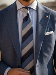 Cravatta blu/celeste 3 pieghe in lana/seta MIRANDA