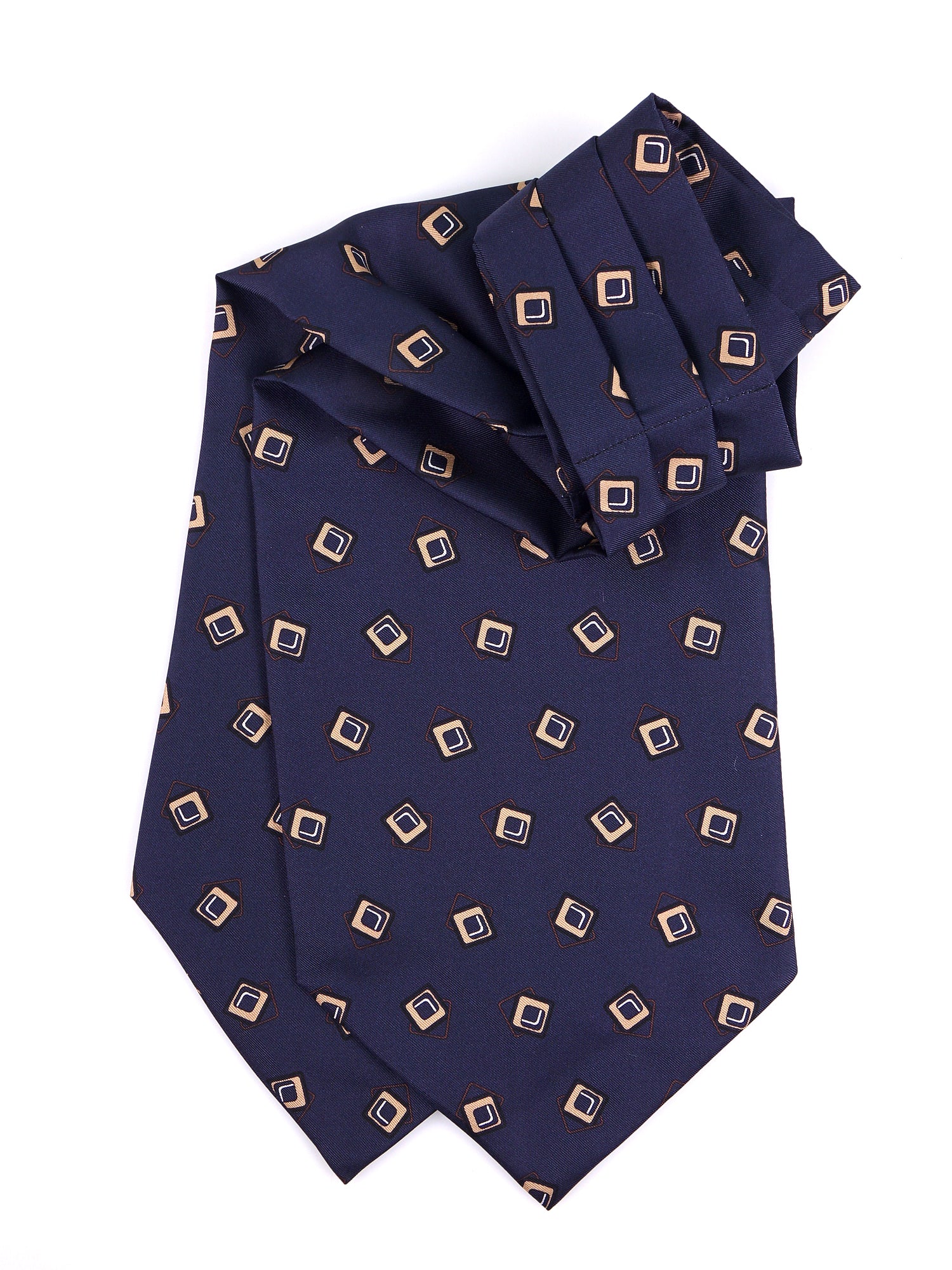 Ascot doppia punta blu scuro in seta stampata NOX