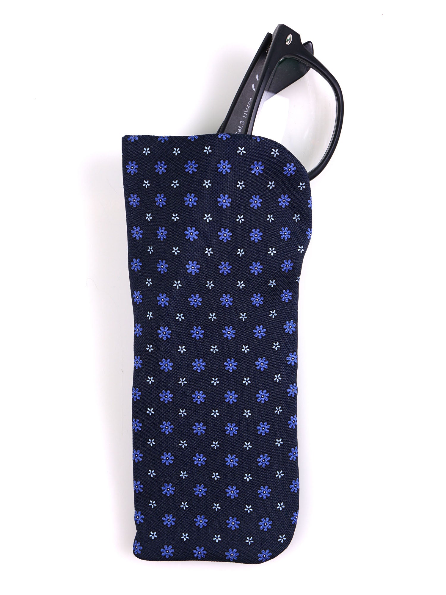 Portaocchiali blu navy NUMBER in seta stampata inglese