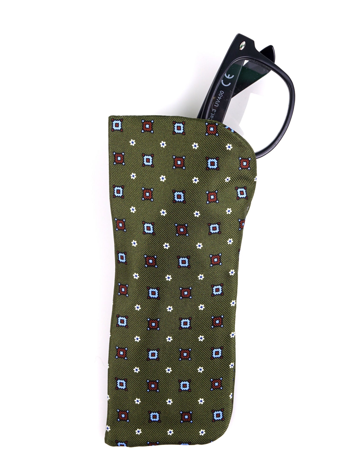 Portaocchiali verde OLIMPIA in seta stampata inglese