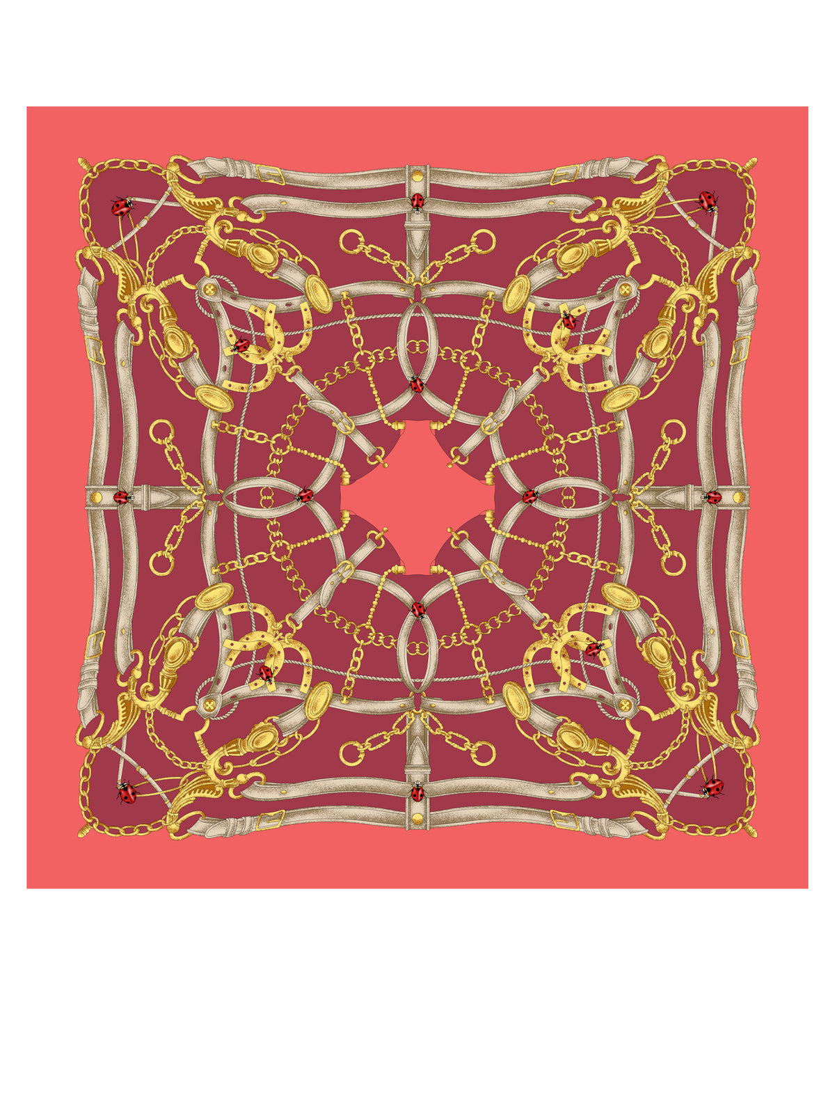 Red scarf 90x90cm in LADY BUGS printed silk