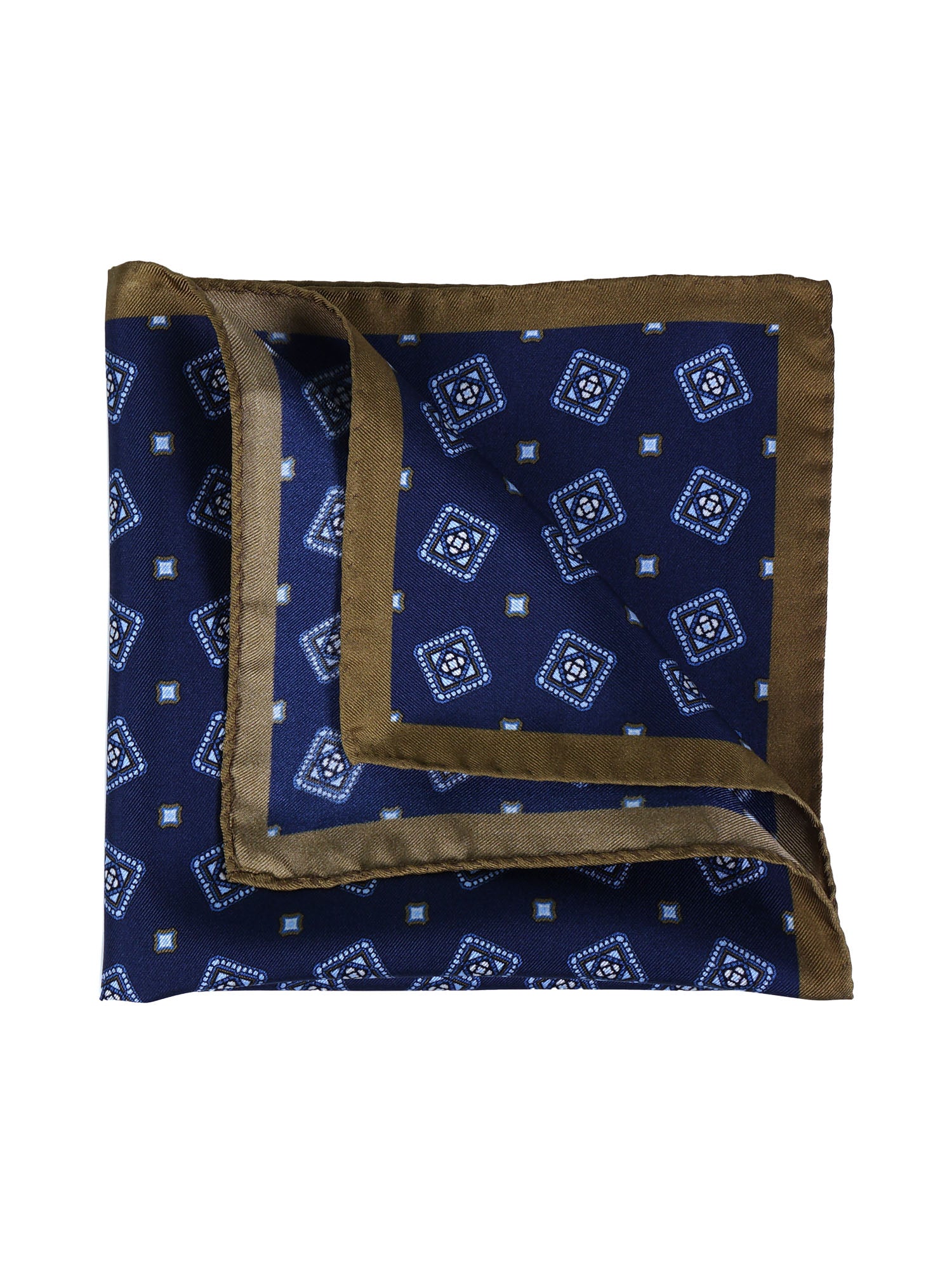 Fazzoletto da taschino blu in pura seta stampata ELIA