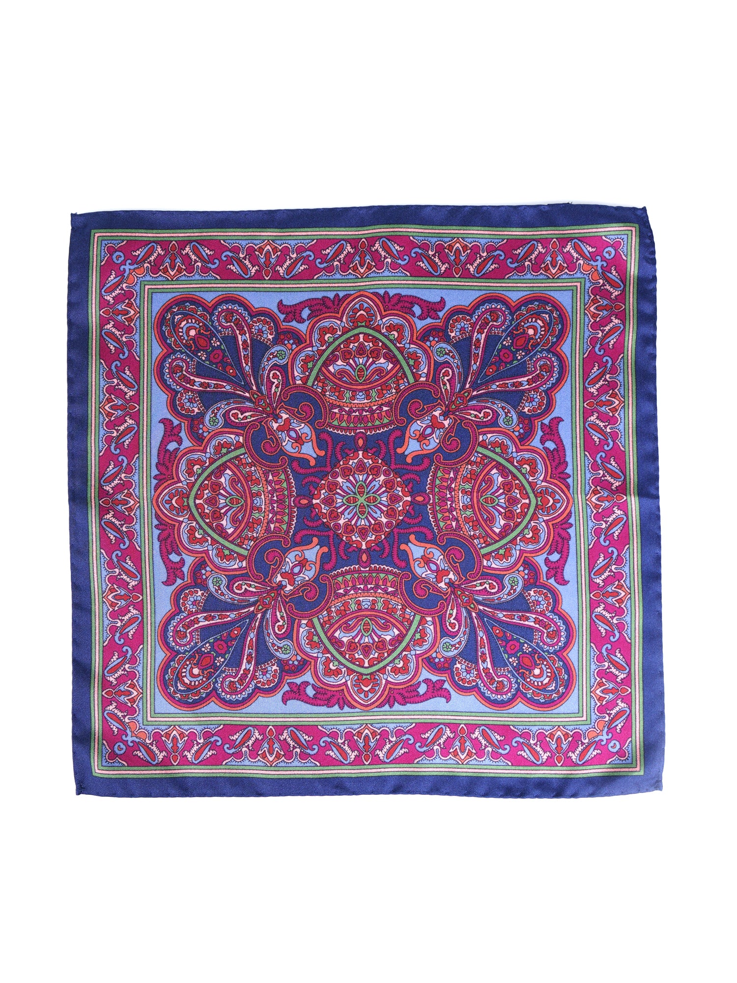 Fazzoletto da taschino blu in pura seta stampata FABIO