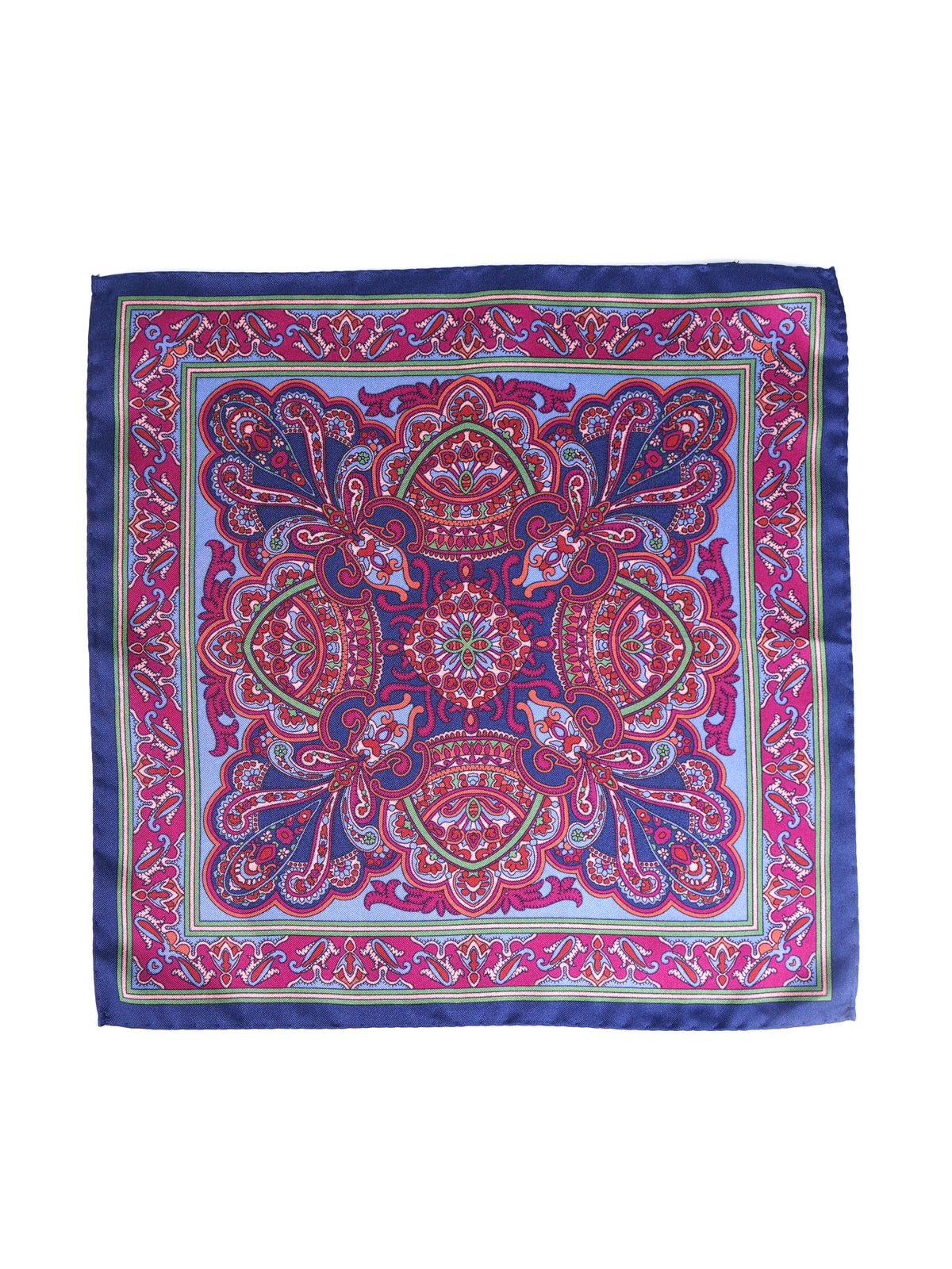 Fazzoletto da taschino blu in pura seta stampata FABIO