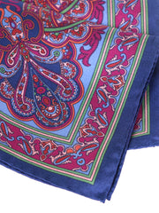 Fazzoletto da taschino blu in pura seta stampata FABIO