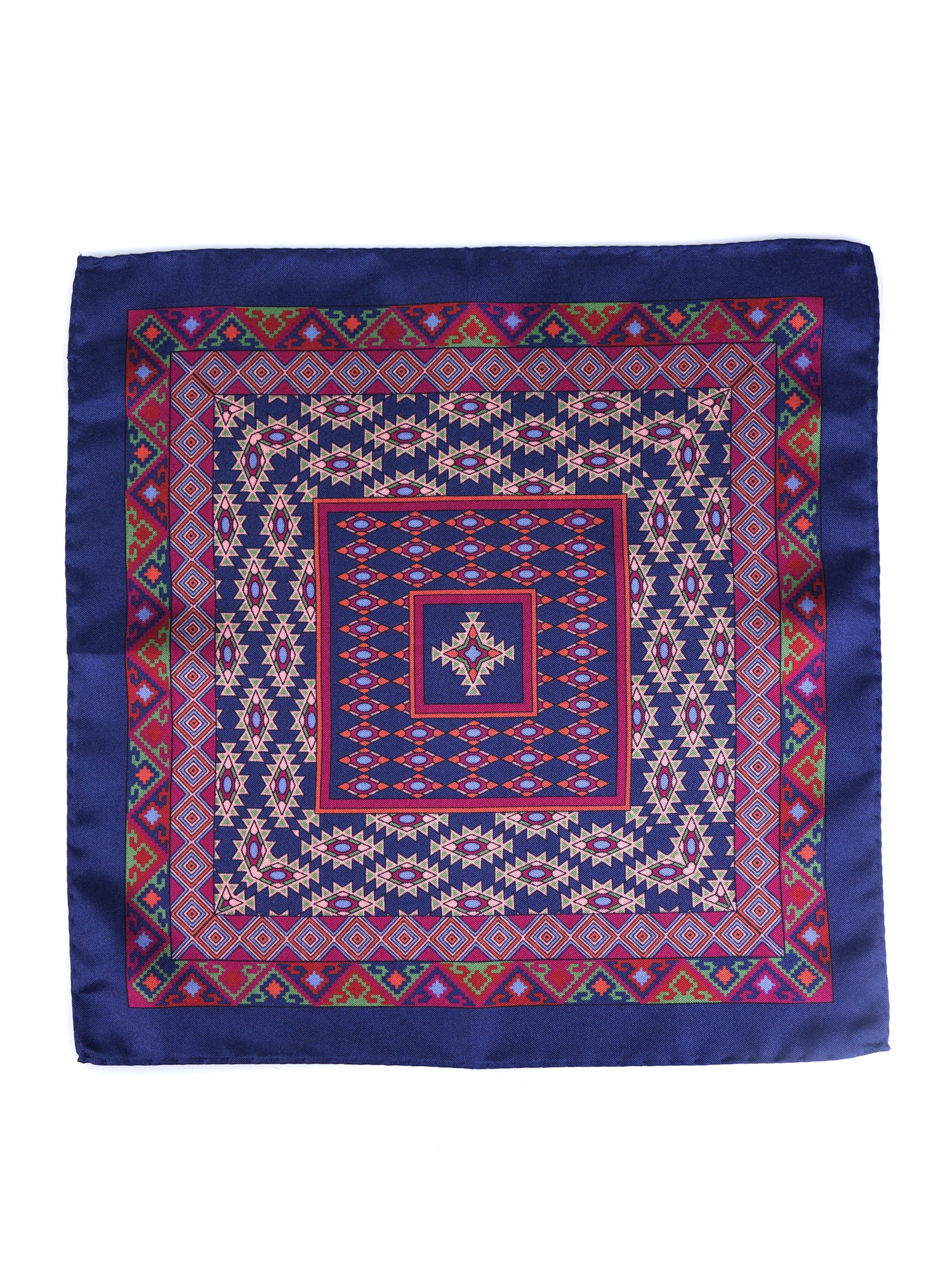 Fazzoletto da taschino blu in pura seta stampata ETNICO