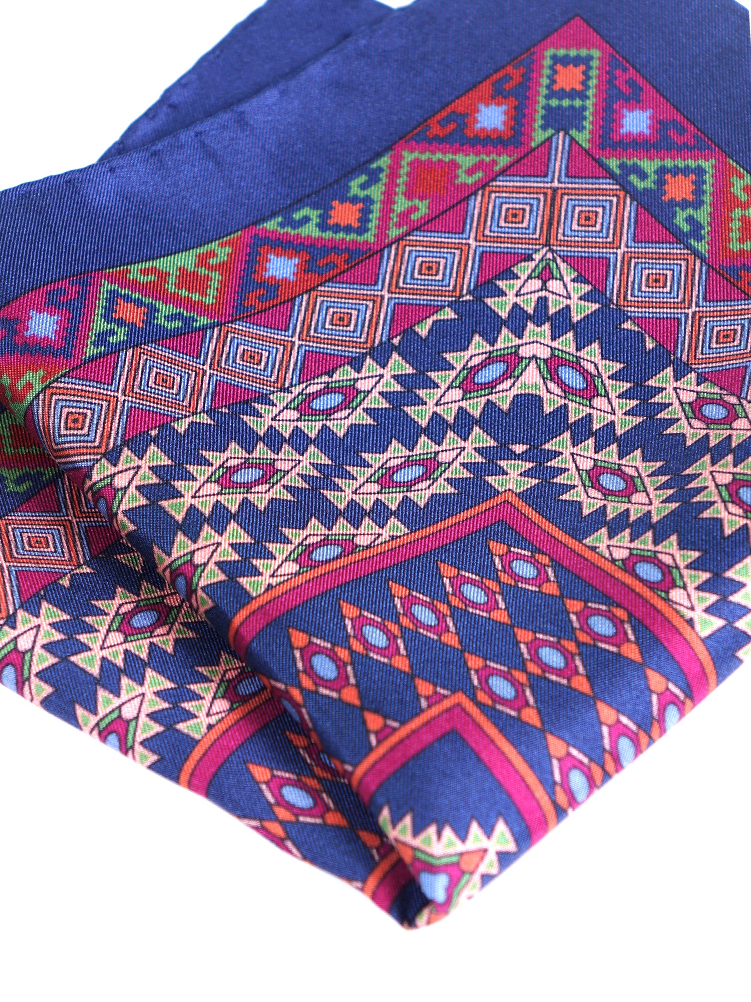 Fazzoletto da taschino blu in pura seta stampata ETNICO