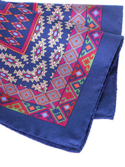 Fazzoletto da taschino blu in pura seta stampata ETNICO