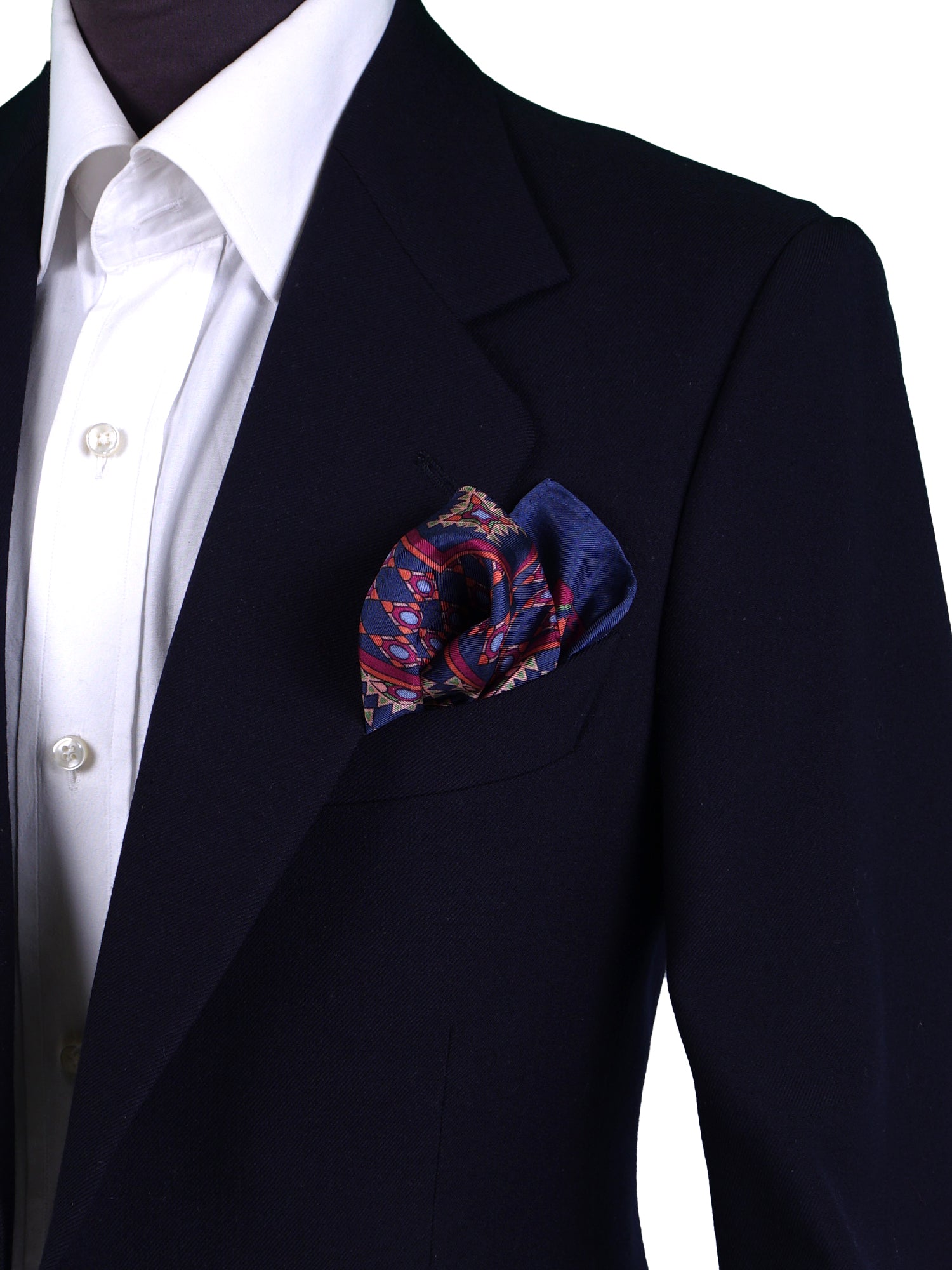 Fazzoletto da taschino blu in pura seta stampata ETNICO