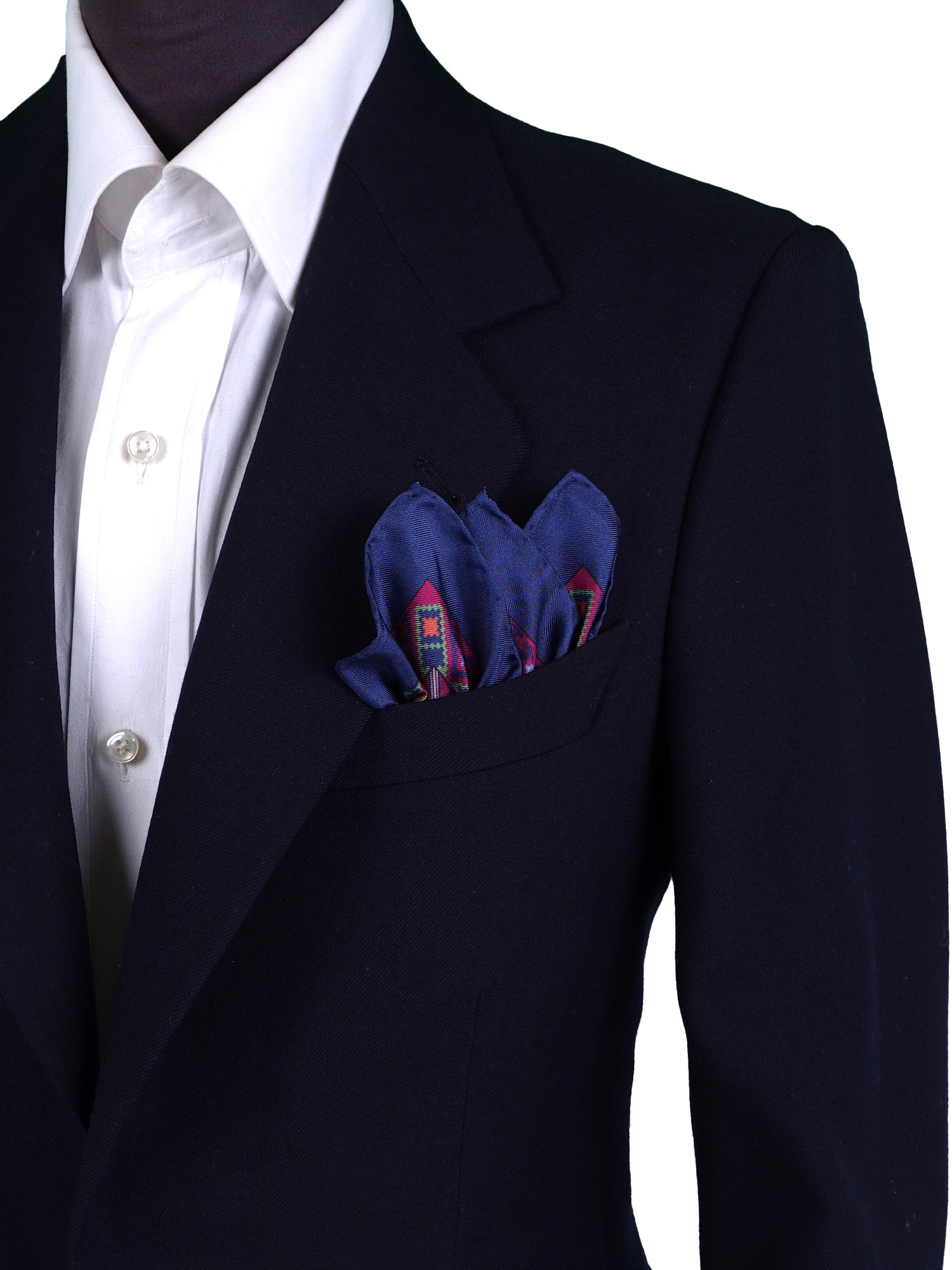 Fazzoletto da taschino blu in pura seta stampata ETNICO