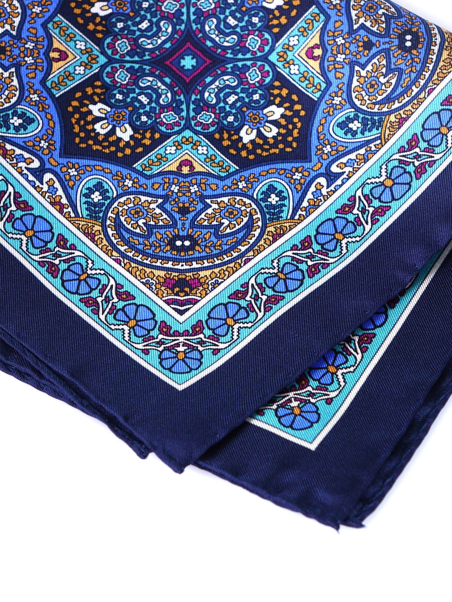 Fazzoletto da taschino blu in pura seta stampata MADIKA