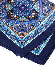 Fazzoletto da taschino blu in pura seta stampata MADIKA