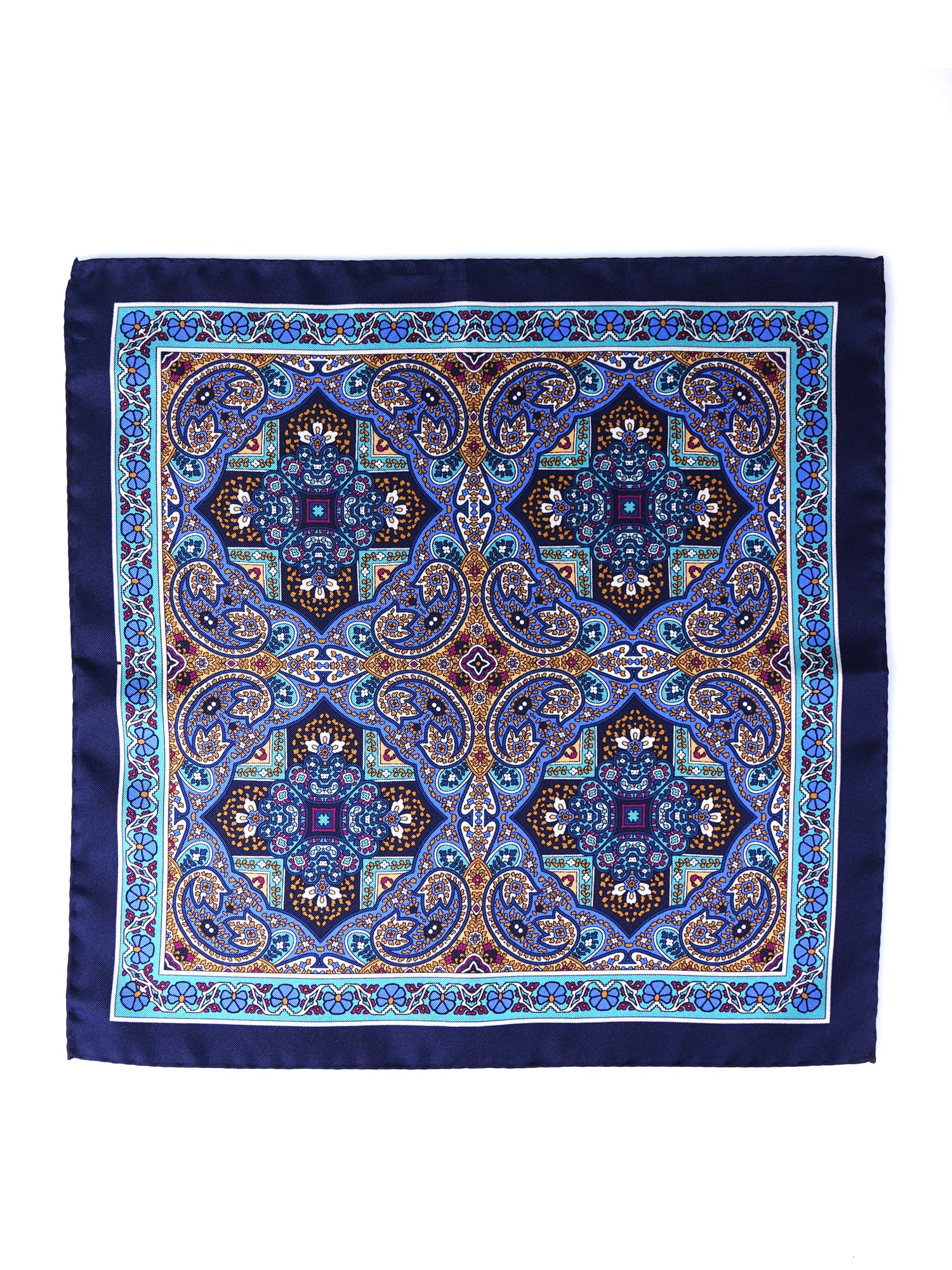 Fazzoletto da taschino blu in pura seta stampata MADIKA