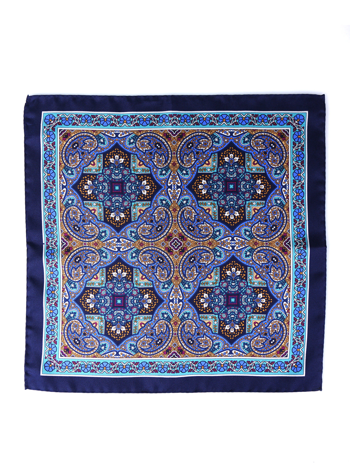 Fazzoletto da taschino blu in pura seta stampata MADIKA