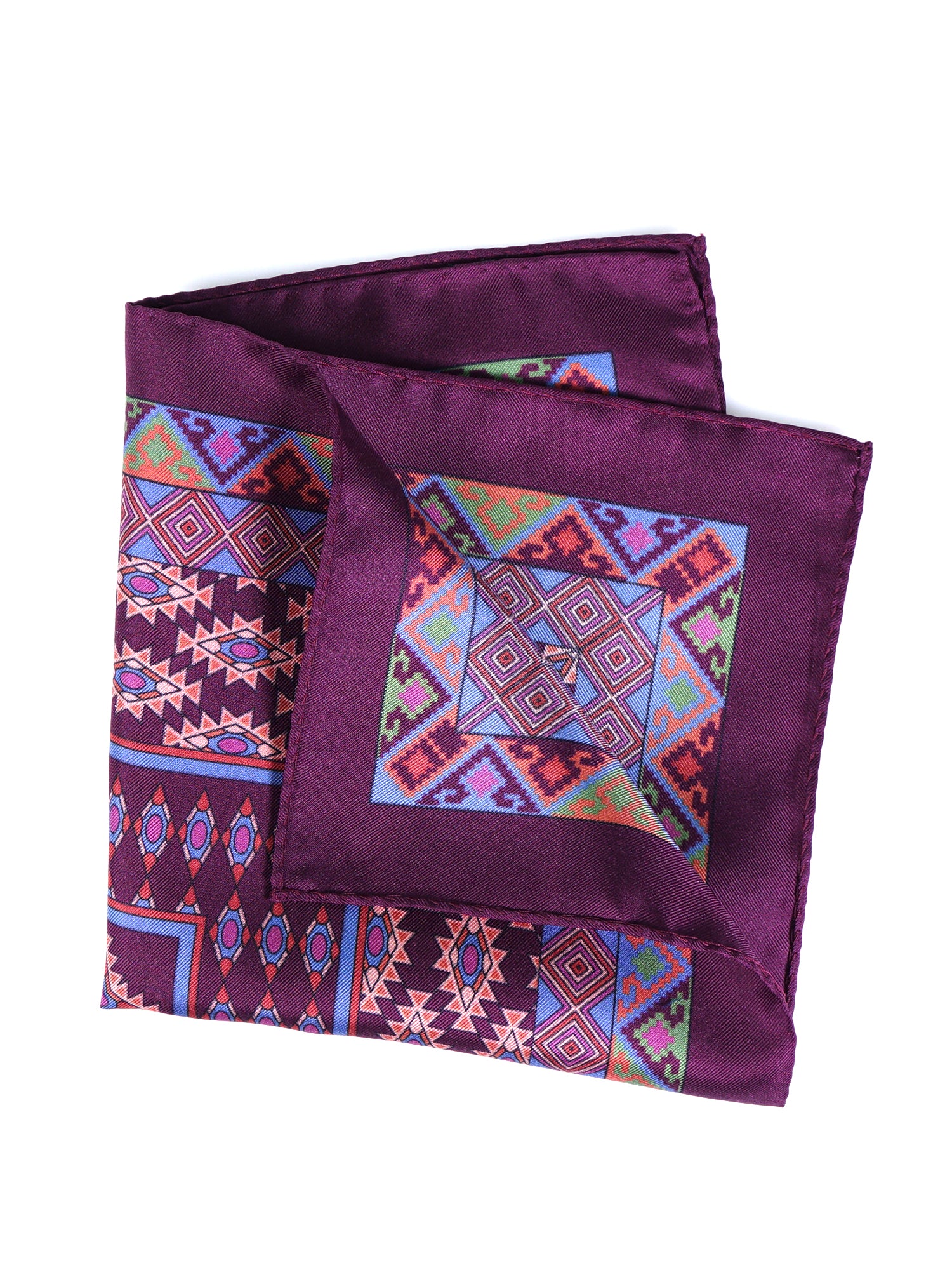 Fazzoletto da taschino bordeaux in pura seta stampata ETNICO