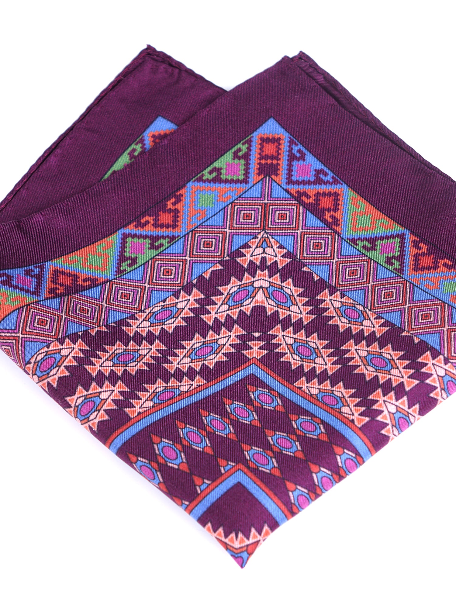 Fazzoletto da taschino bordeaux in pura seta stampata ETNICO