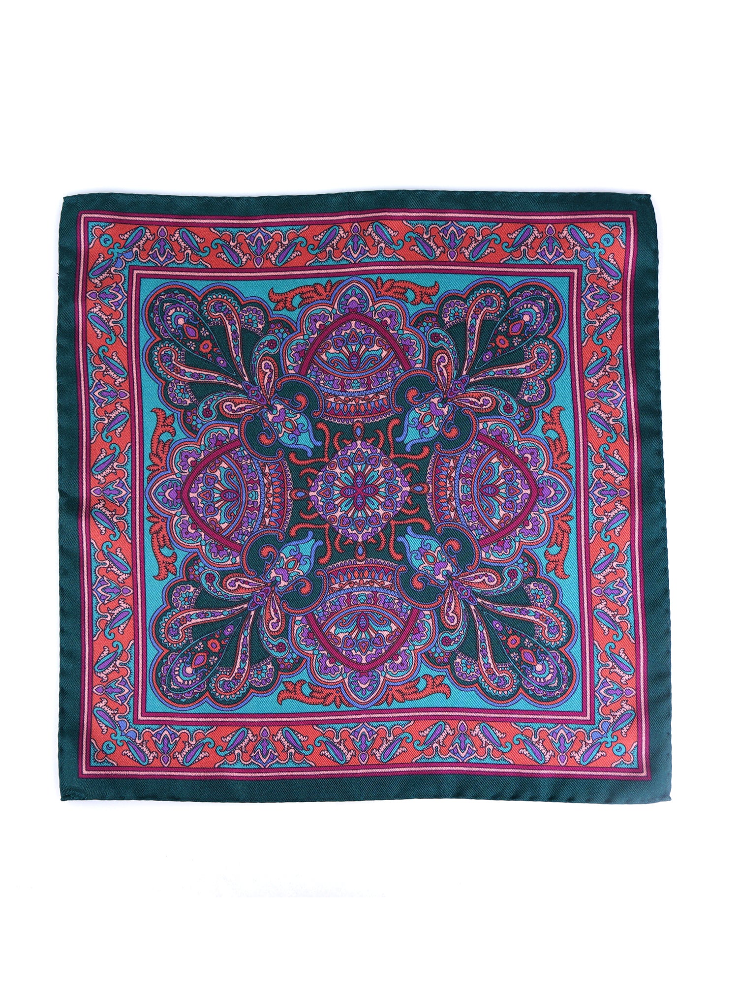 Fazzoletto da taschino verde in pura seta stampata FABIO