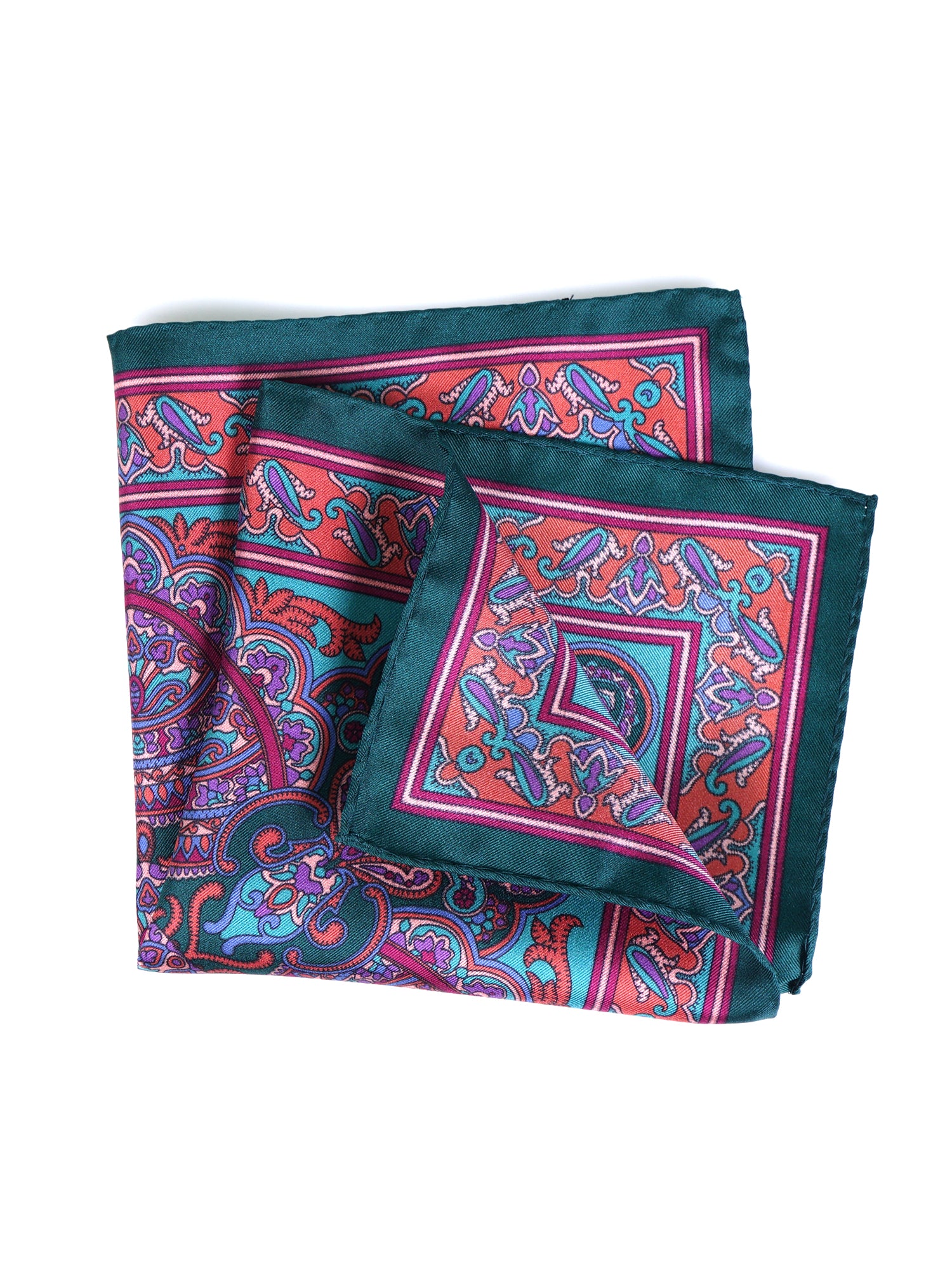 Fazzoletto da taschino verde in pura seta stampata FABIO