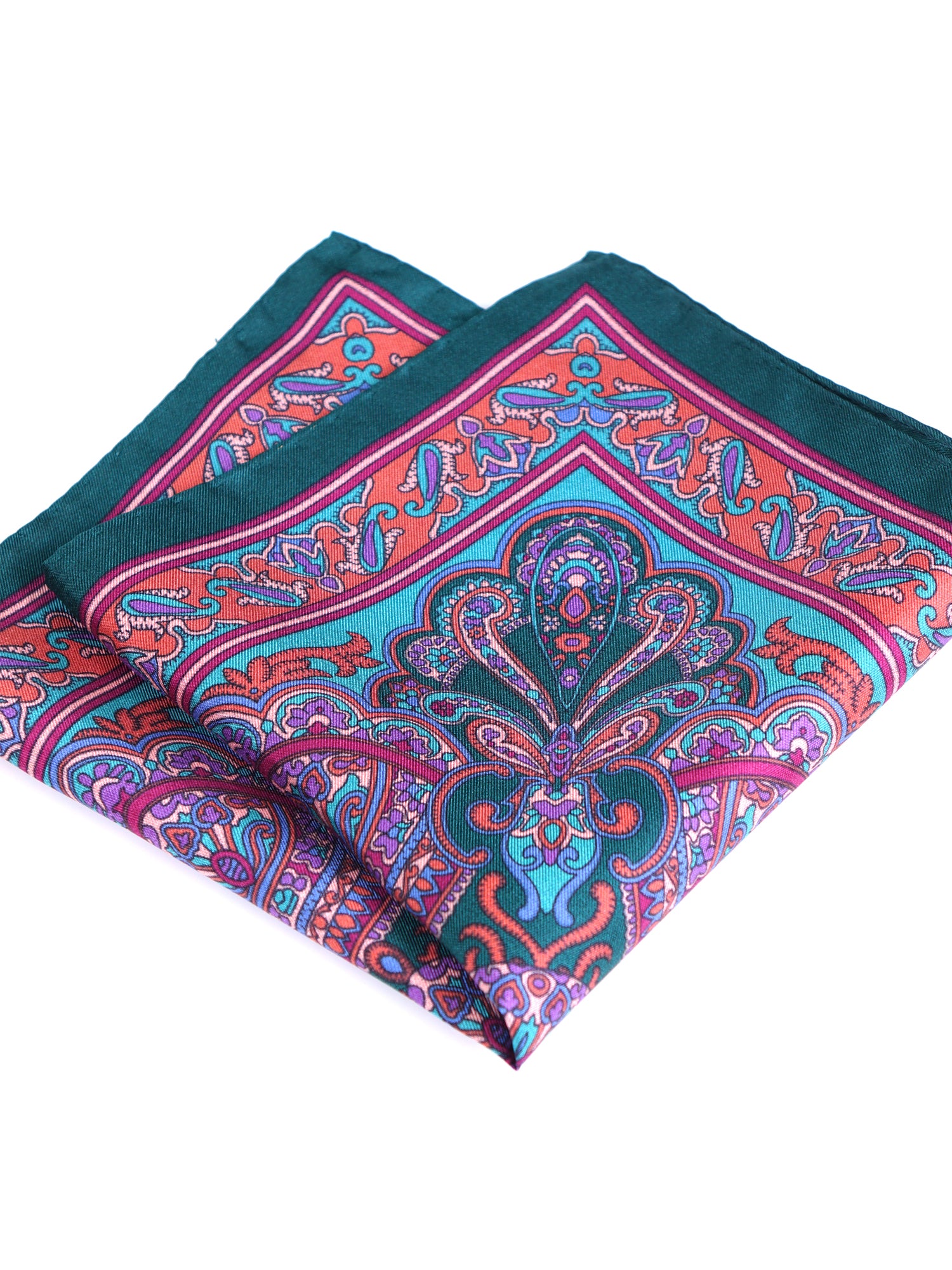 Fazzoletto da taschino verde in pura seta stampata FABIO