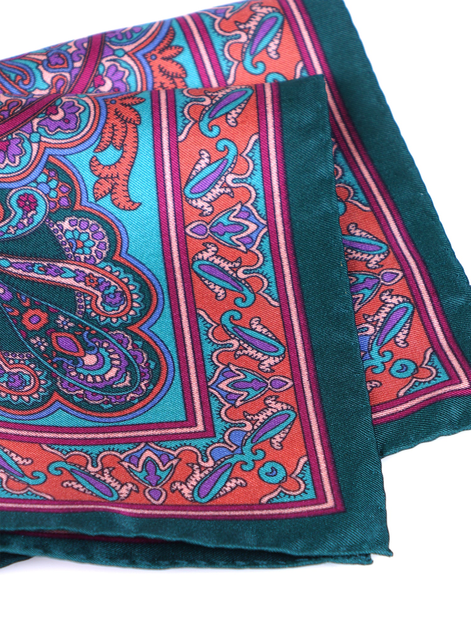 Fazzoletto da taschino verde in pura seta stampata FABIO