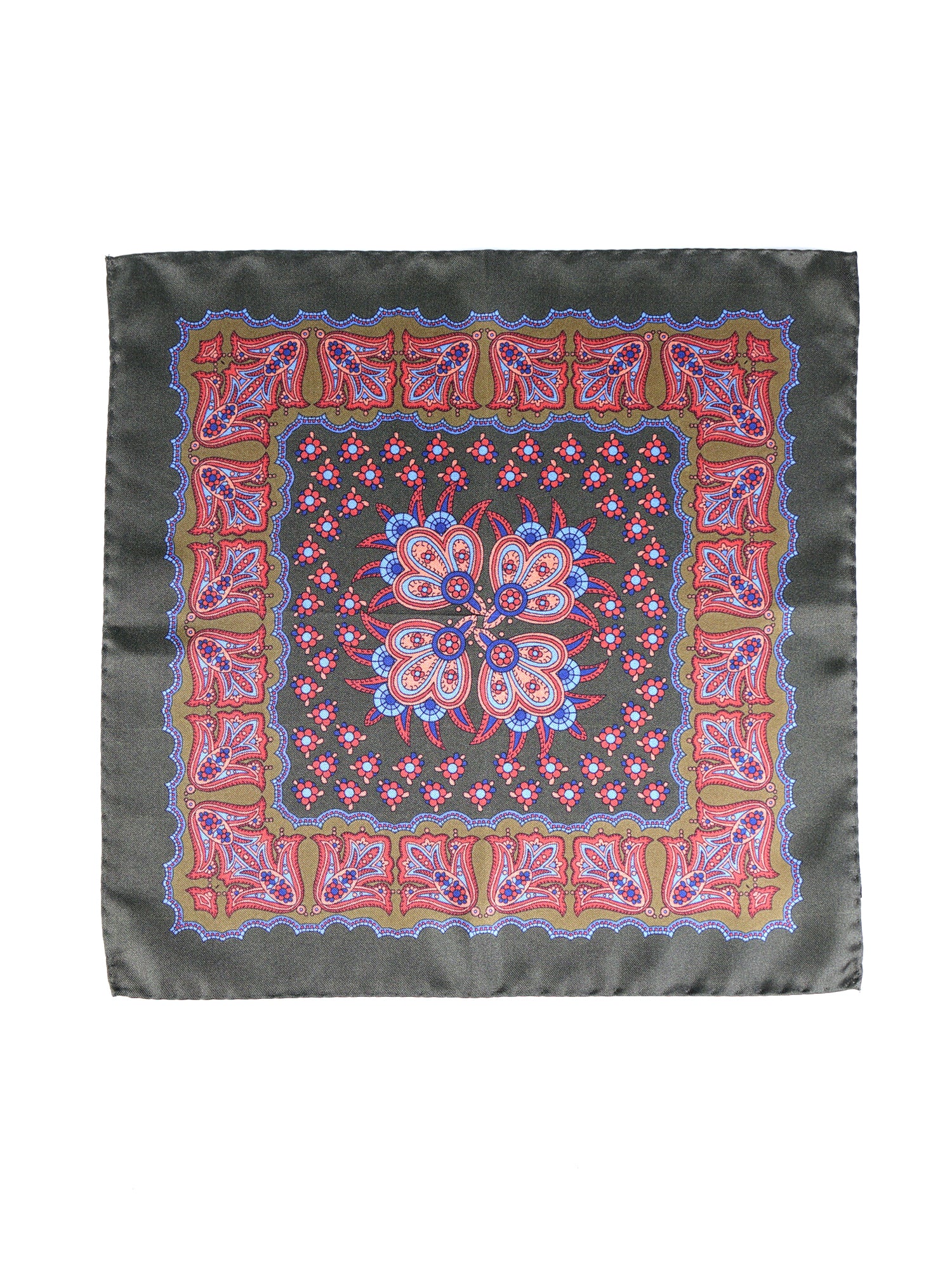 Fazzoletto da taschino verde in pura seta stampata ROMILDO